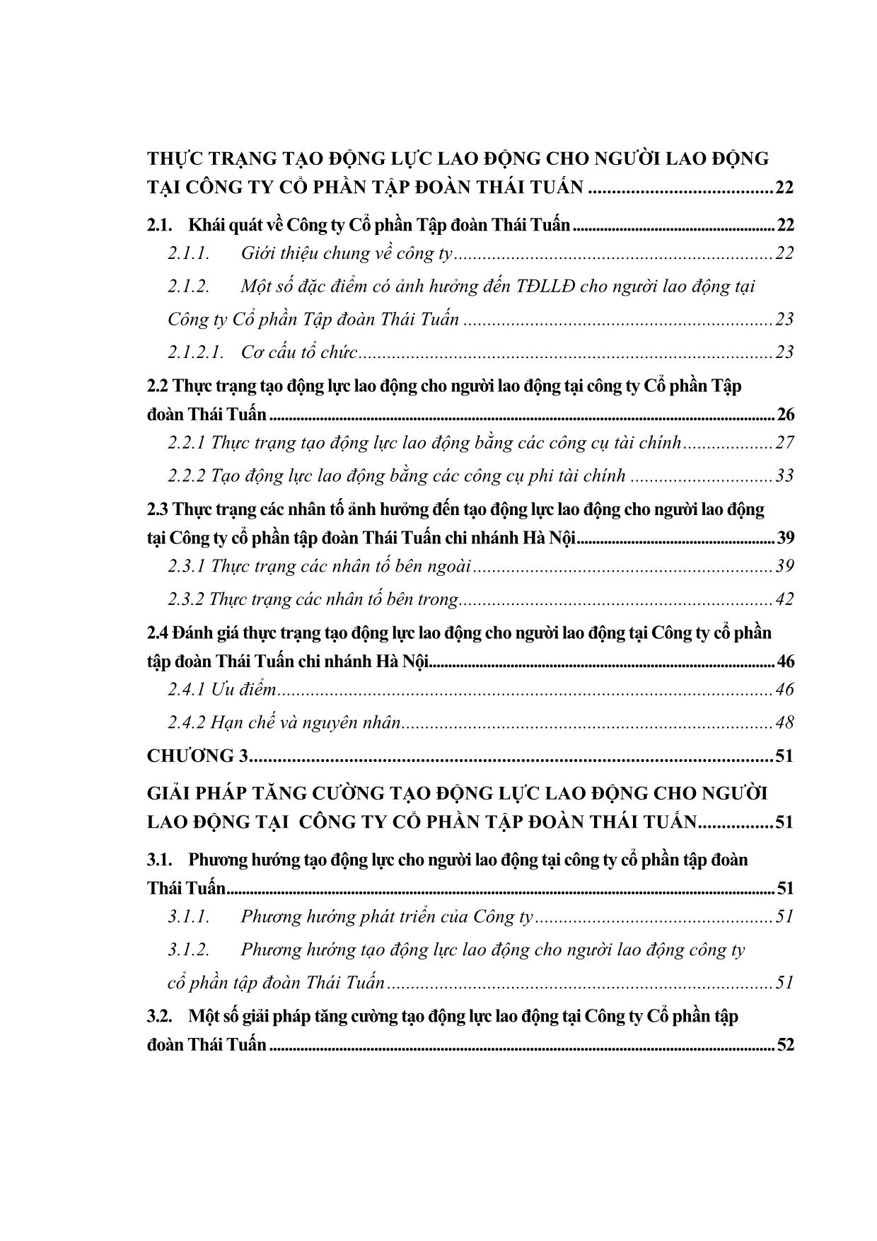 Tóm tắt Luận văn Tạo động lực lao động tại công ty Cổ phần tập đoàn Thái Tuấn trang 3