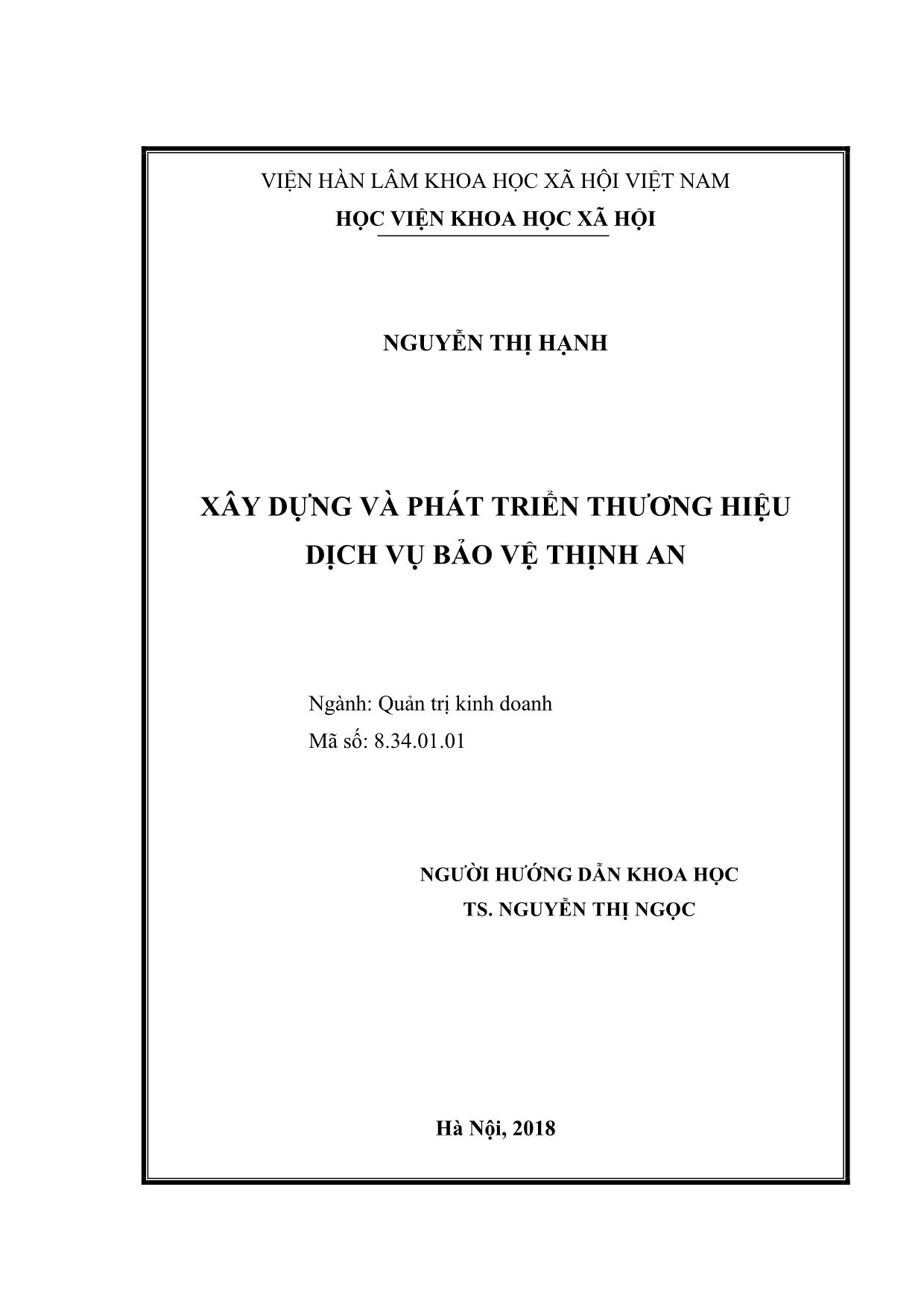 Tóm tắt Luận văn Xây dựng và phát triển thương hiệu dịch vụ bảo vệ Thịnh An trang 1