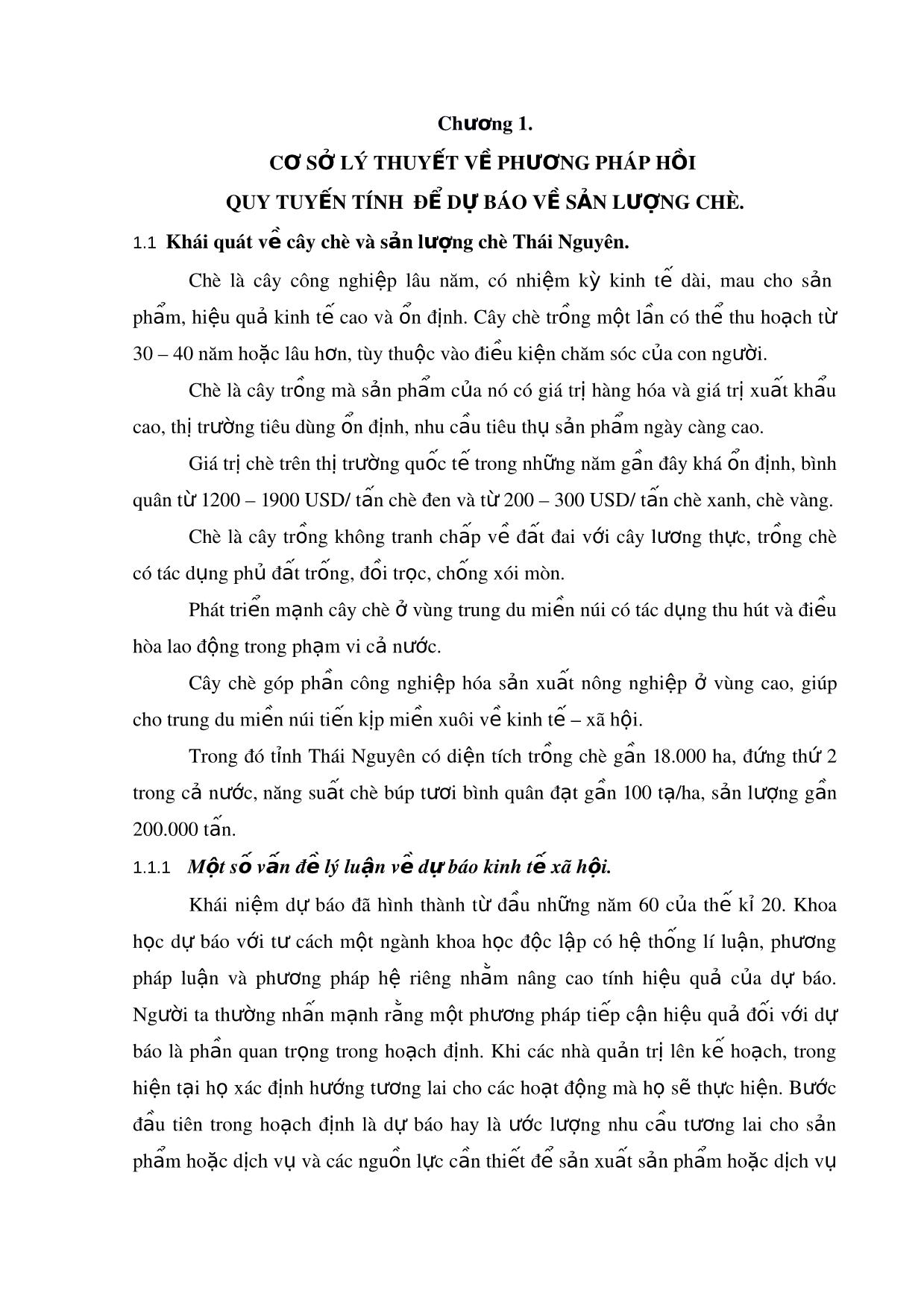 Tóm tắt Luận văn Ứng dụng phương pháp hồi quy đơn để dụ báo về sản lượng chè tại công ty TNHH Tân Cương - Thái Nguyên trang 5