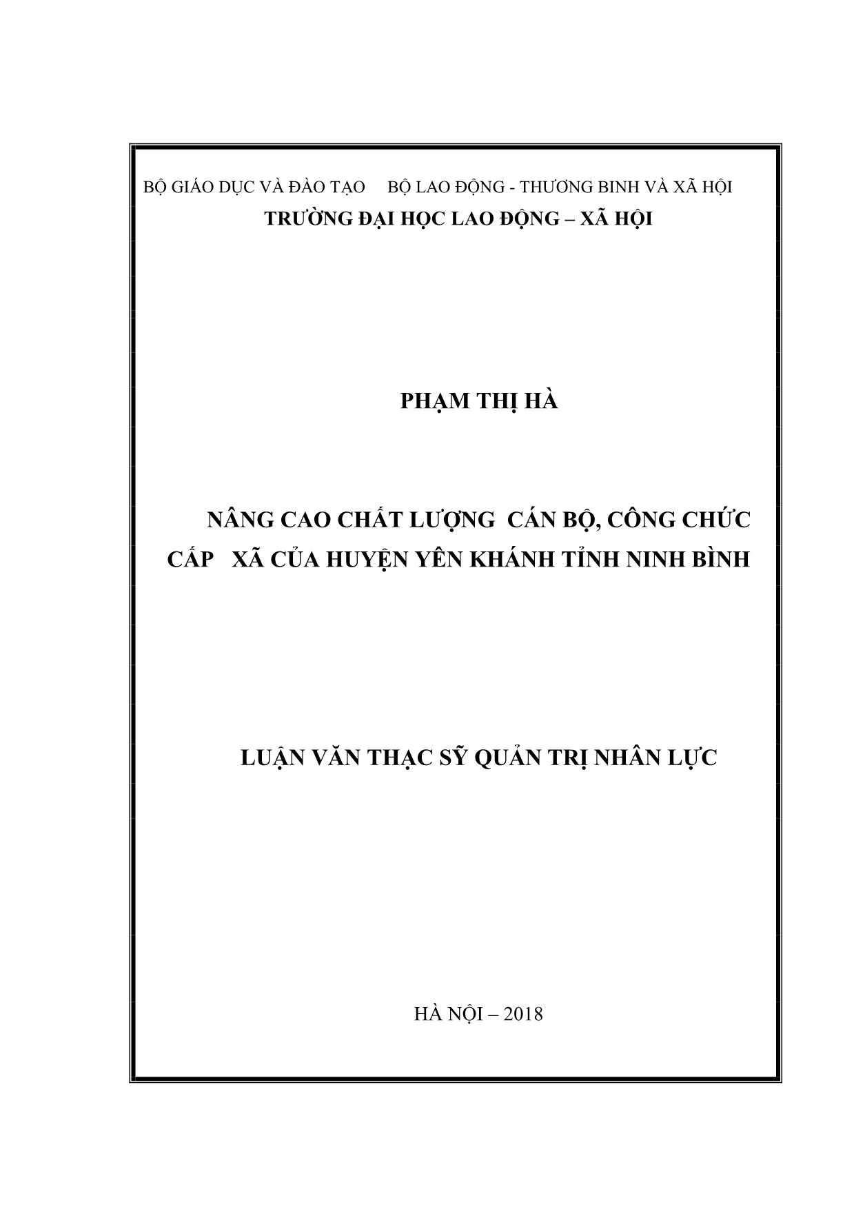 Luận văn Nâng cao chất lượng cán bộ, công chức cấp xã của huyện Yên Khánh tỉnh Ninh Bình trang 1