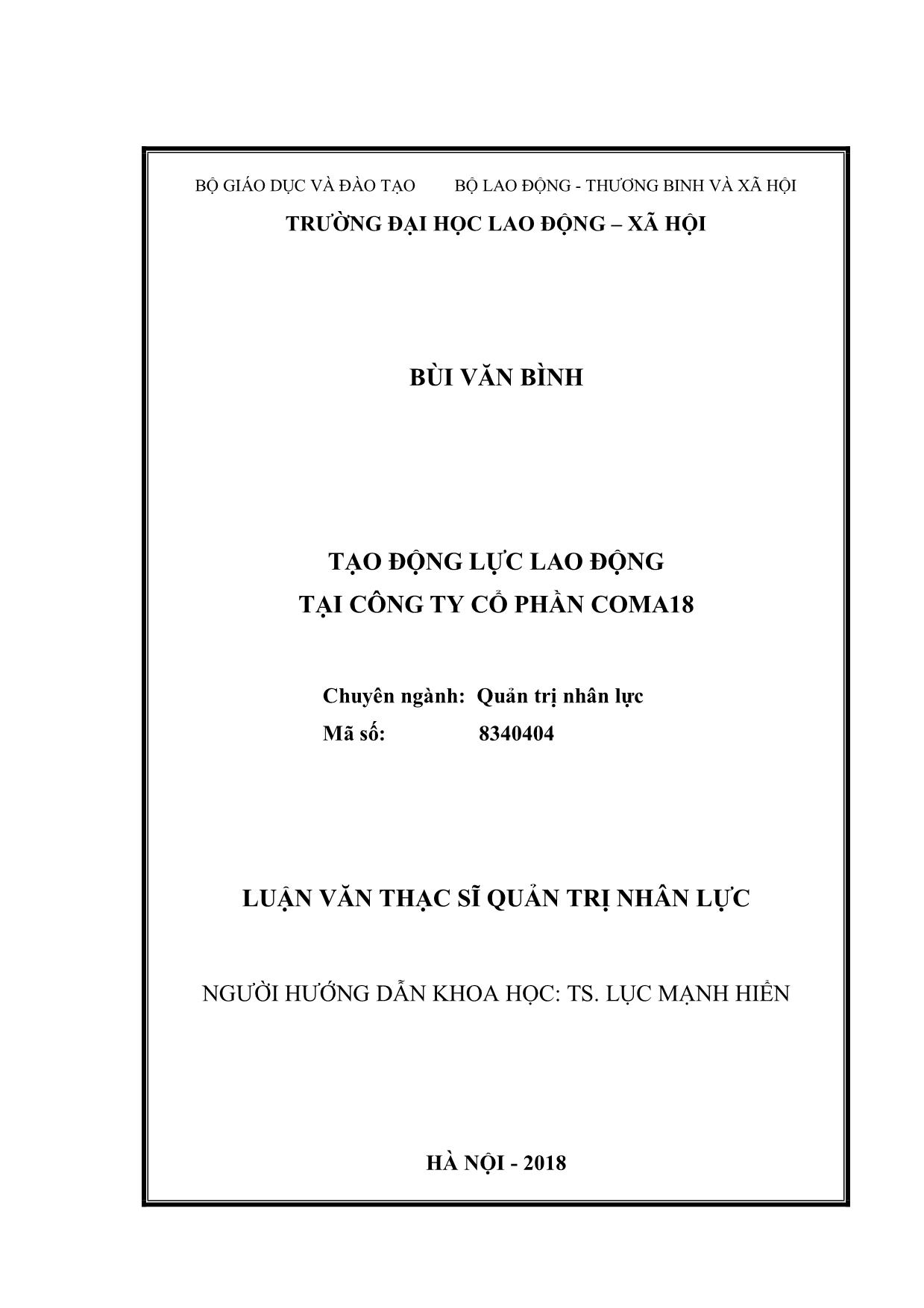 Luận văn Tạo động lực lao động tại công ty Cổ phần Coma18 trang 2