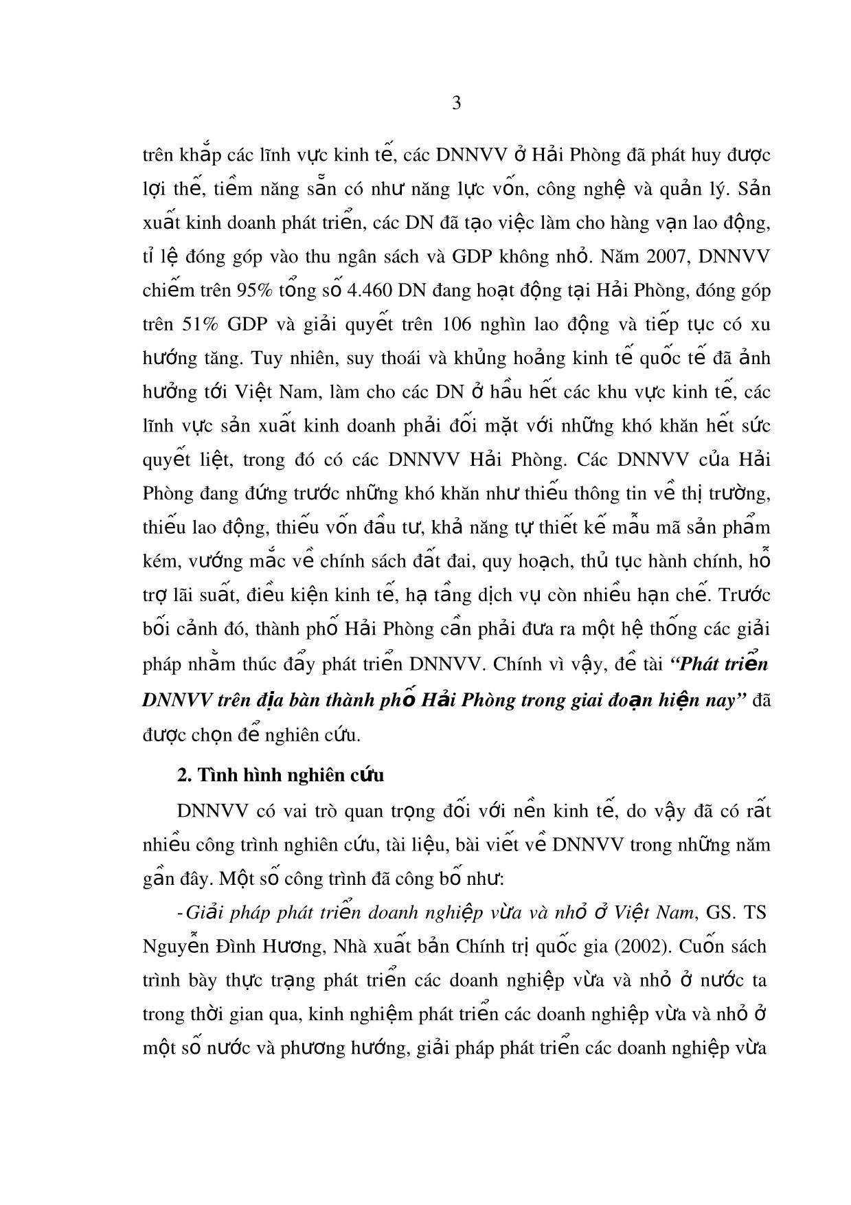 Tóm tắt Luận văn Phát triển doanh nghiệp nhỏ và vừa trên địa bàn thành phố Hải Phòng trong giai đoạn hiện nay trang 10