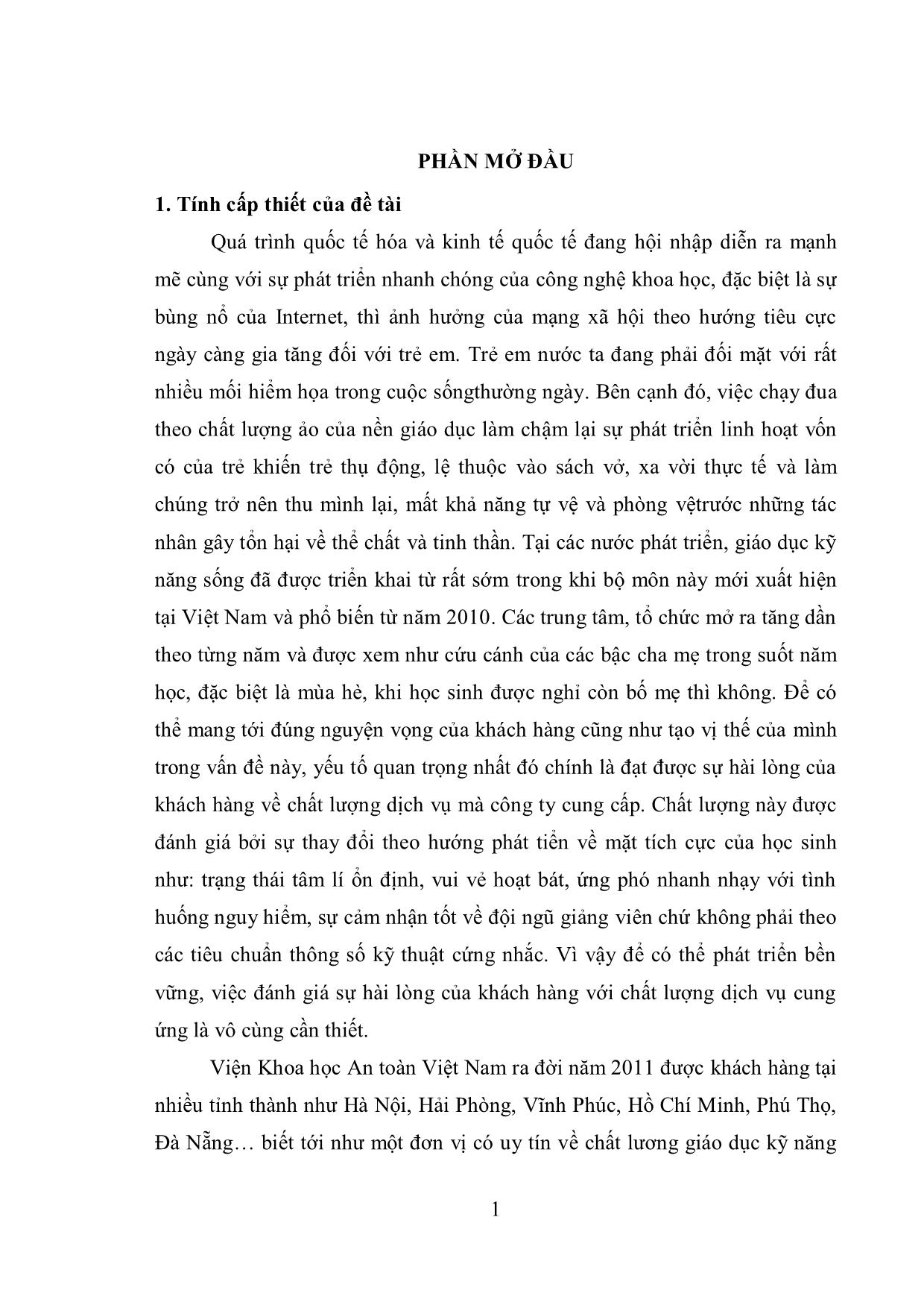 Tóm tắt Luận văn Đánh giá sự hài lòng khách hàng với chất lượng dịch vụ của viện khoa học an toàn Việt Nam trang 10