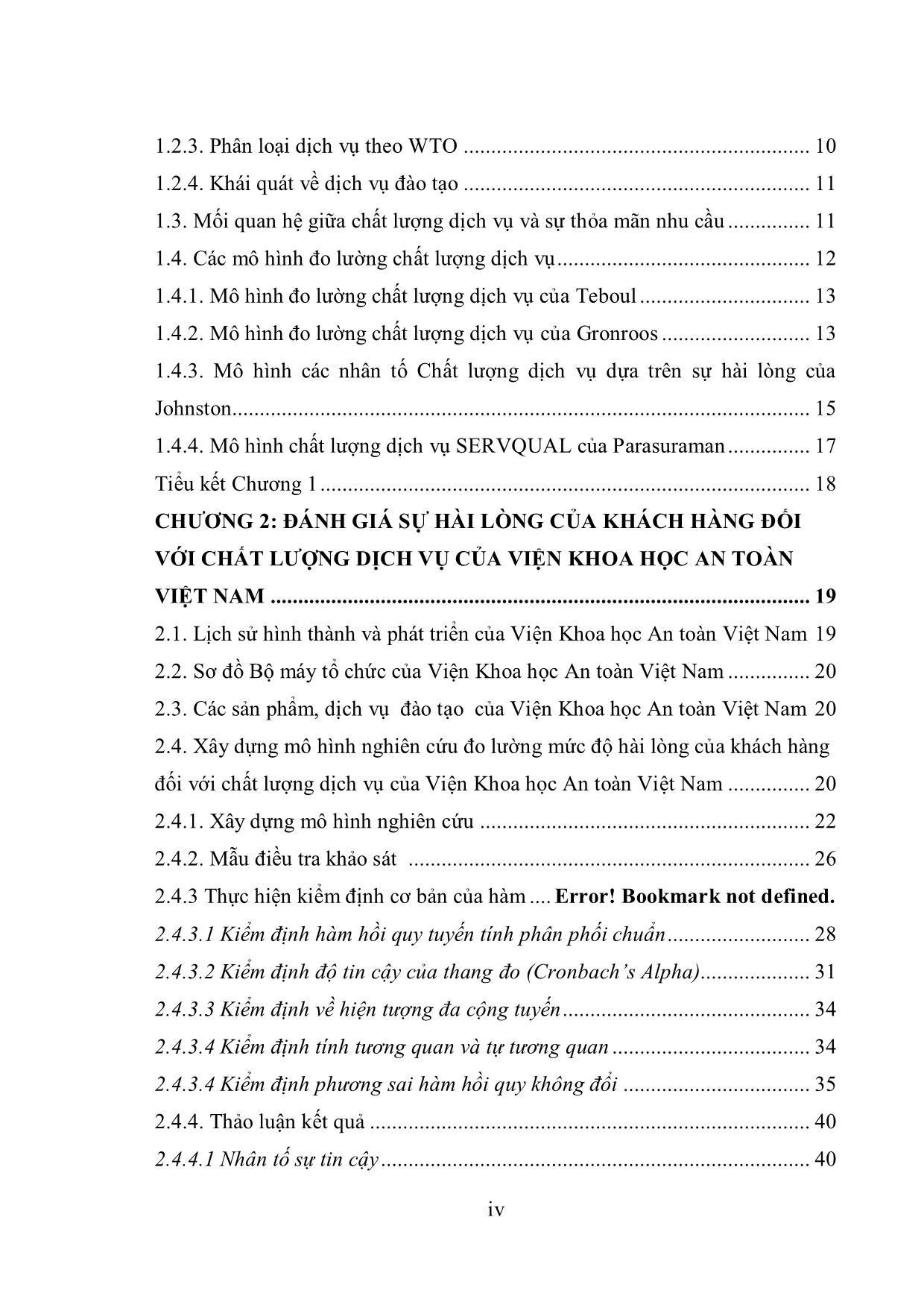 Tóm tắt Luận văn Đánh giá sự hài lòng khách hàng với chất lượng dịch vụ của viện khoa học an toàn Việt Nam trang 6