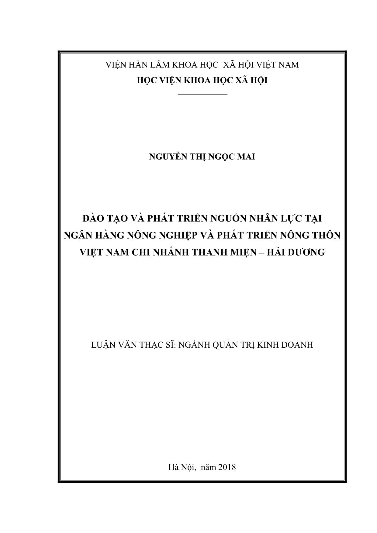 Tóm tắt Luận văn Đào tạo và phát triển nguồn nhân lực tại ngân hàng nông nghiệp và phát triển nông thôn Việt Nam chi nhánh Thanh Miện – Hải Dương trang 1