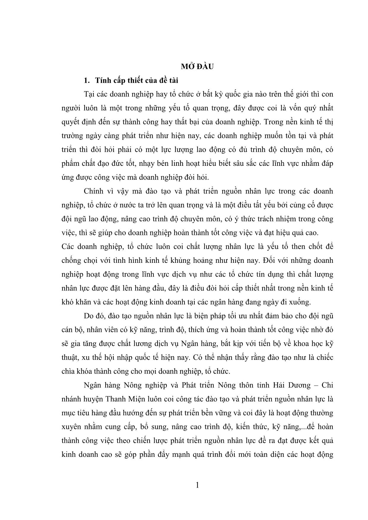 Tóm tắt Luận văn Đào tạo và phát triển nguồn nhân lực tại ngân hàng nông nghiệp và phát triển nông thôn Việt Nam chi nhánh Thanh Miện – Hải Dương trang 7