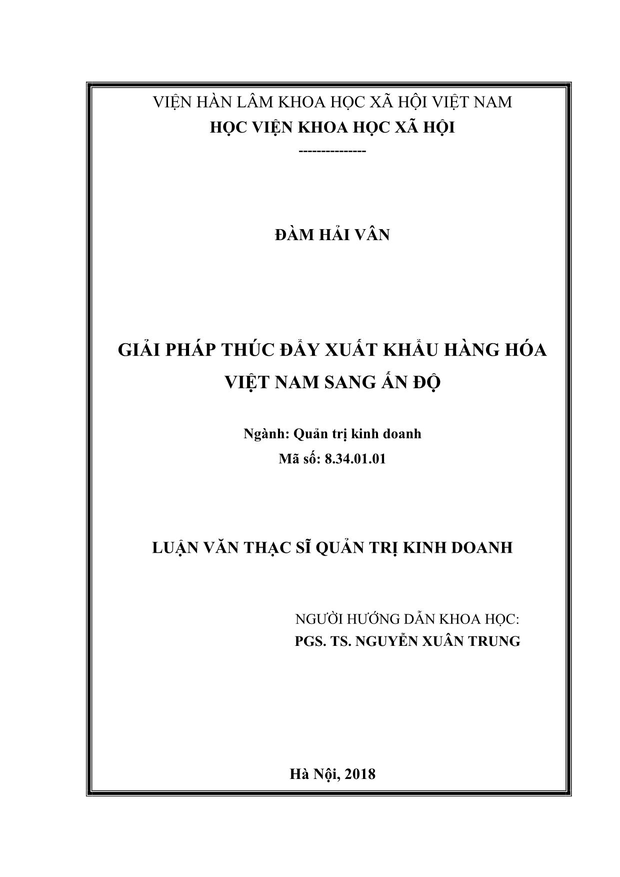 Tóm tắt Luận văn Giải pháp thúc đẩy xuất khẩu hàng hóa Việt Nam sang Ấn Độ trang 1