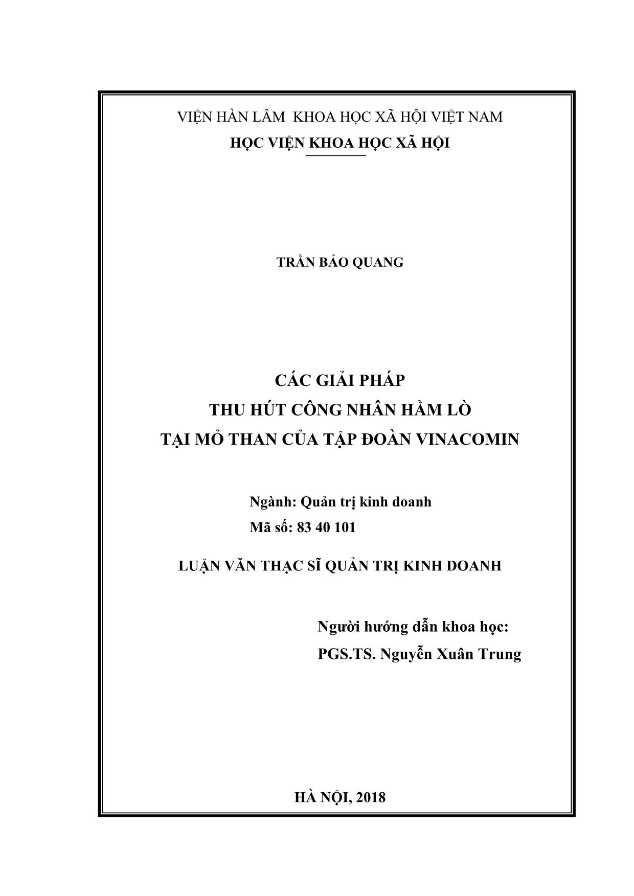 Tóm tắt Luận văn Các giải pháp thu hút công nhân hầm lò tại mỏ than của tập đoàn Vinacomin trang 1