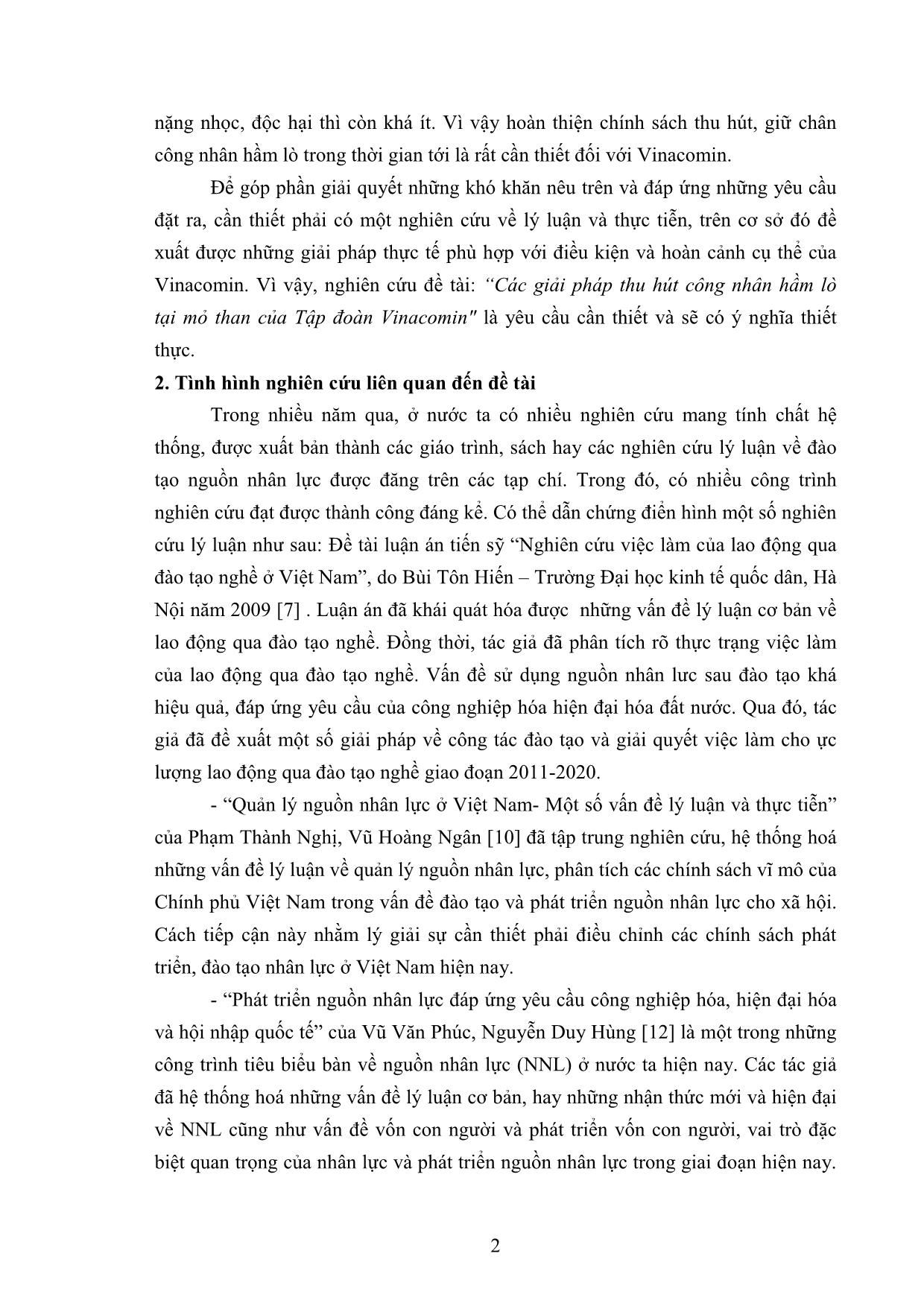 Tóm tắt Luận văn Các giải pháp thu hút công nhân hầm lò tại mỏ than của tập đoàn Vinacomin trang 7