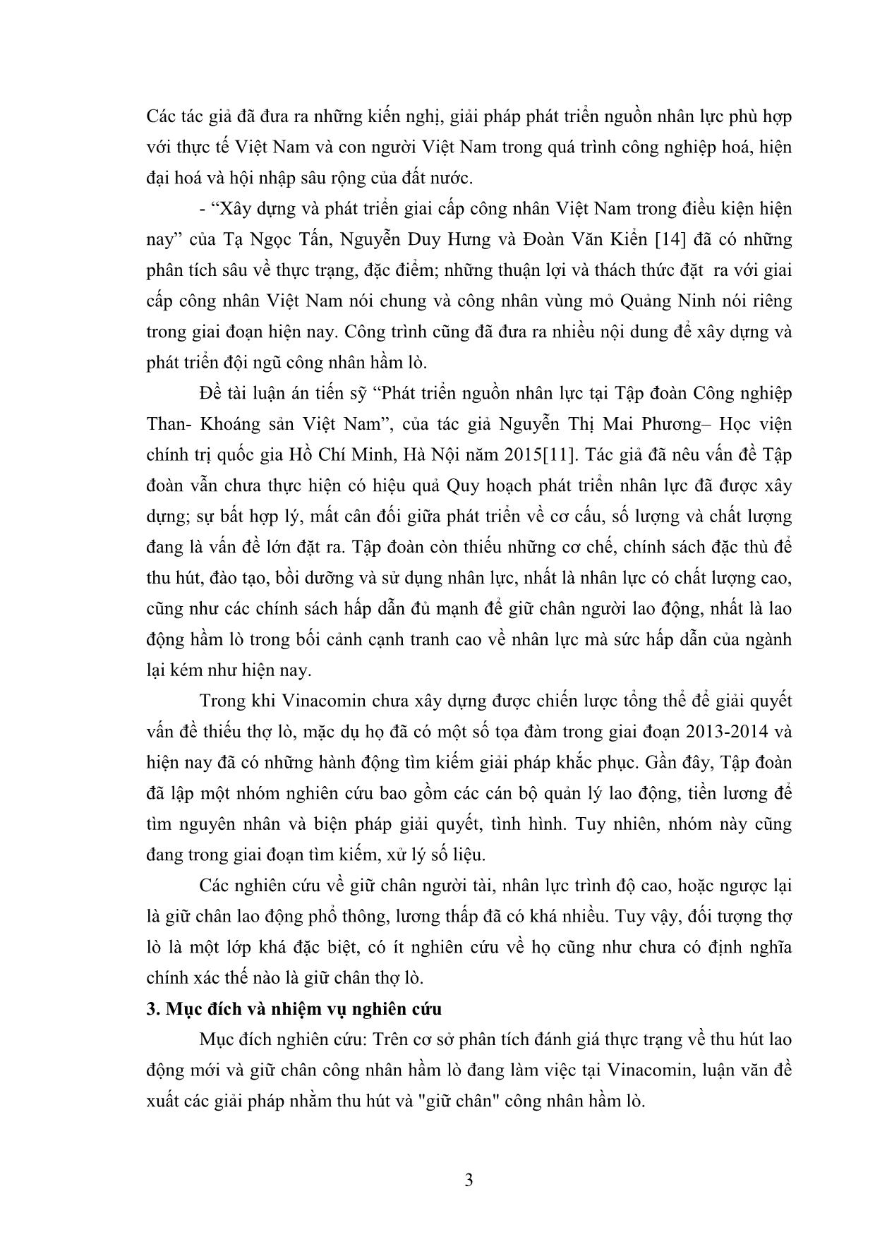 Tóm tắt Luận văn Các giải pháp thu hút công nhân hầm lò tại mỏ than của tập đoàn Vinacomin trang 8