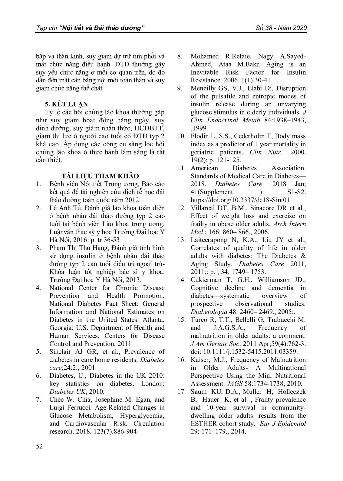 Các hội chứng lão khoa thường gặp ở bệnh nhân cao tuổi có đái tháo đường týp 2 điều trị ngoại trú tại bệnh viện Thanh Nhàn trang 6