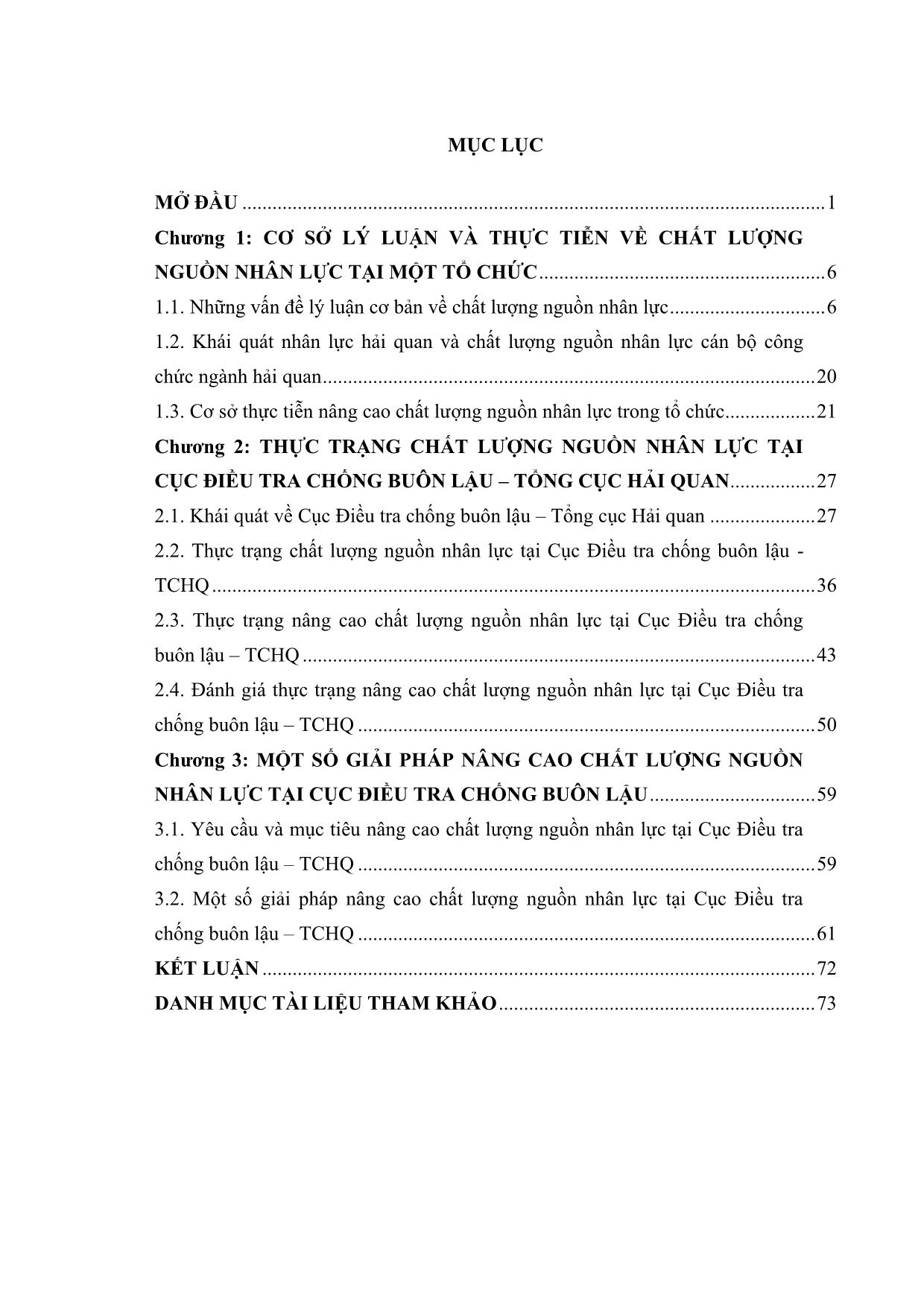 Tóm tắt Luận văn Nâng cao chất lượng nguồn nhân lực tại cục điều tra chống buôn lậu – tổng cục hải quan trang 3
