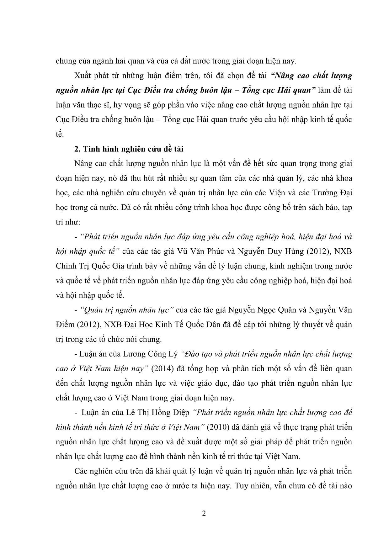 Tóm tắt Luận văn Nâng cao chất lượng nguồn nhân lực tại cục điều tra chống buôn lậu – tổng cục hải quan trang 7