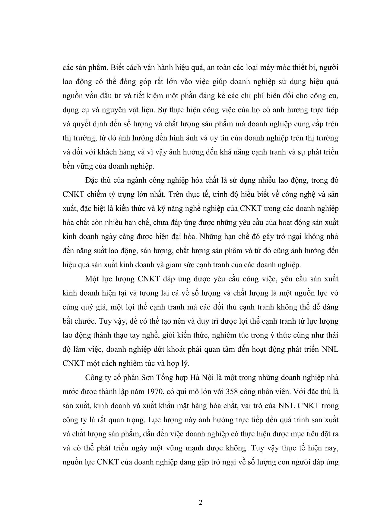 Tóm tắt Luận văn Phát triển nguồn nhân lực công nhân kỹ thuật tại công ty Cổ phần sơn tổng hợp Hà Nội trang 10