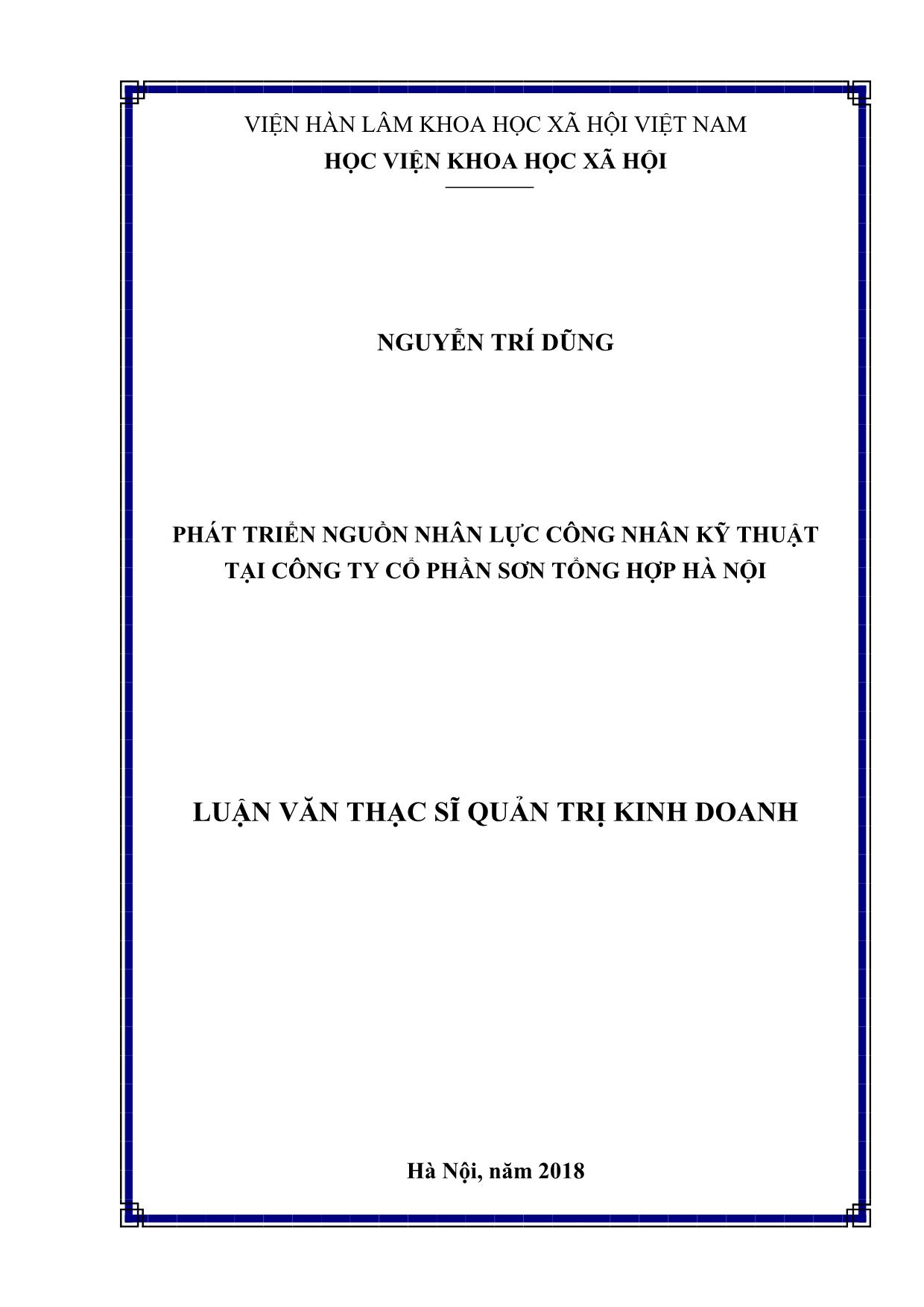 Tóm tắt Luận văn Phát triển nguồn nhân lực công nhân kỹ thuật tại công ty Cổ phần sơn tổng hợp Hà Nội trang 1
