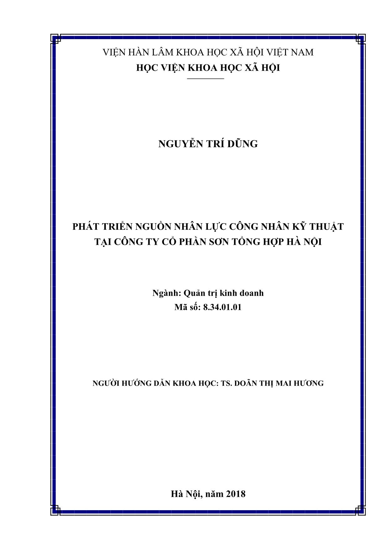 Tóm tắt Luận văn Phát triển nguồn nhân lực công nhân kỹ thuật tại công ty Cổ phần sơn tổng hợp Hà Nội trang 2