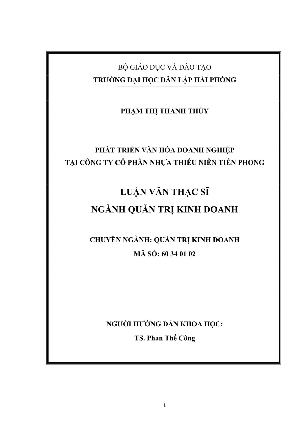 Tóm tắt Luận văn Phát triển văn hóa doanh nghiệp tại công ty Cổ phần nhựa thiếu niên Tiền Phong trang 2