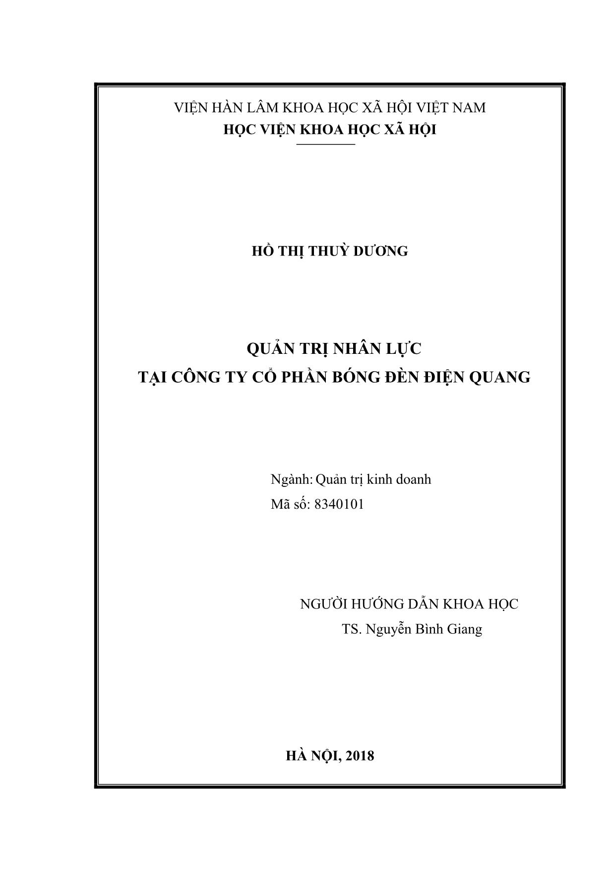 Tóm tắt Luận văn Quản trị nhân lực tại công ty Cổ phần bóng đèn Điện Quang trang 1