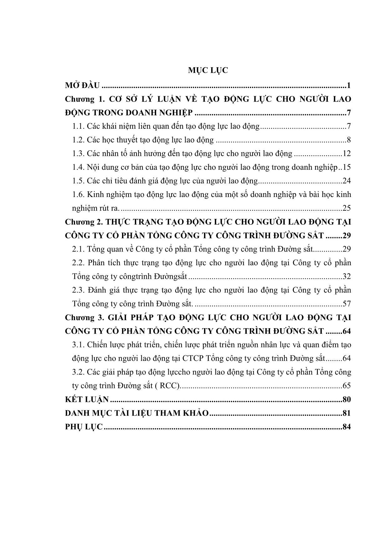 Tóm tắt Luận văn Tạo động lực cho nguời lao động tại công ty Cổ phần tổng công ty công trình đường sắt trang 4