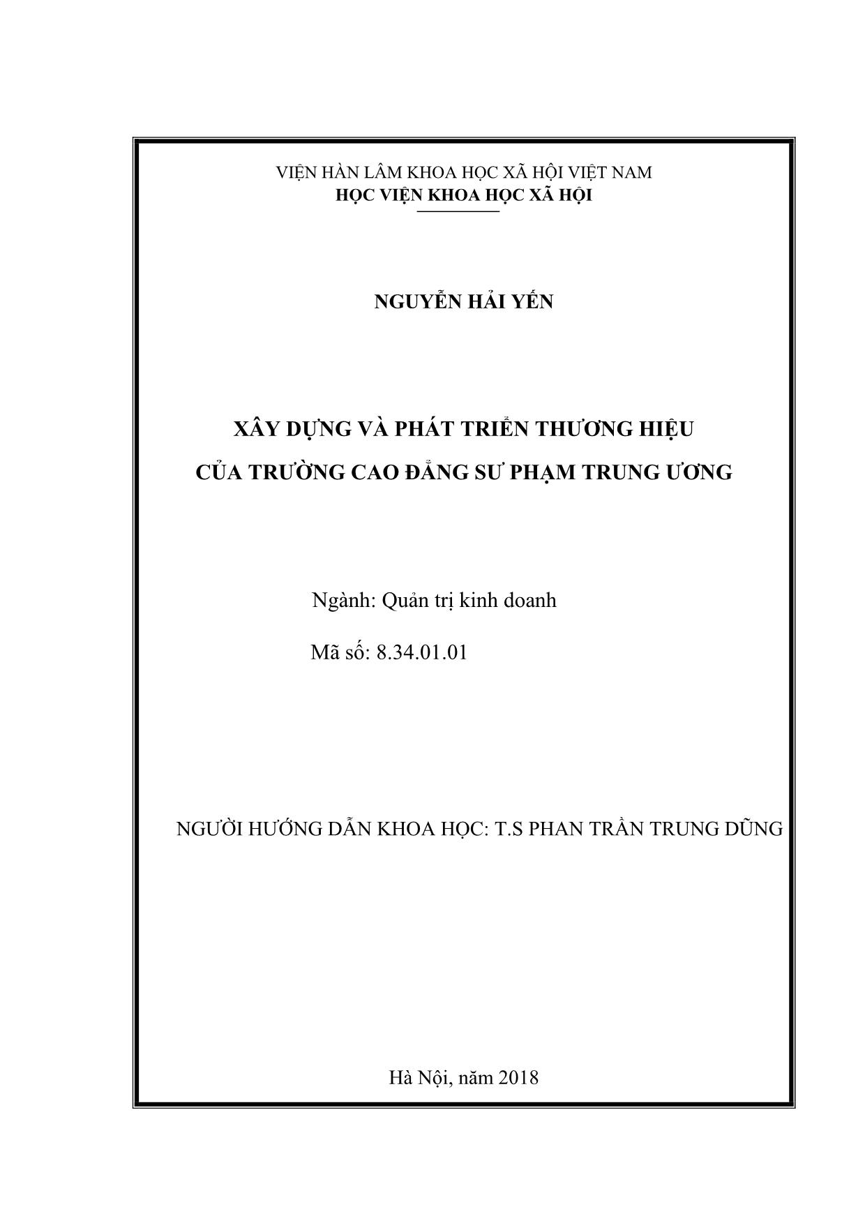 Tóm tắt Luận văn Xây dựng và phát triển thương hiệu của trường Cao đẳng Sư phạm trung ương trang 1