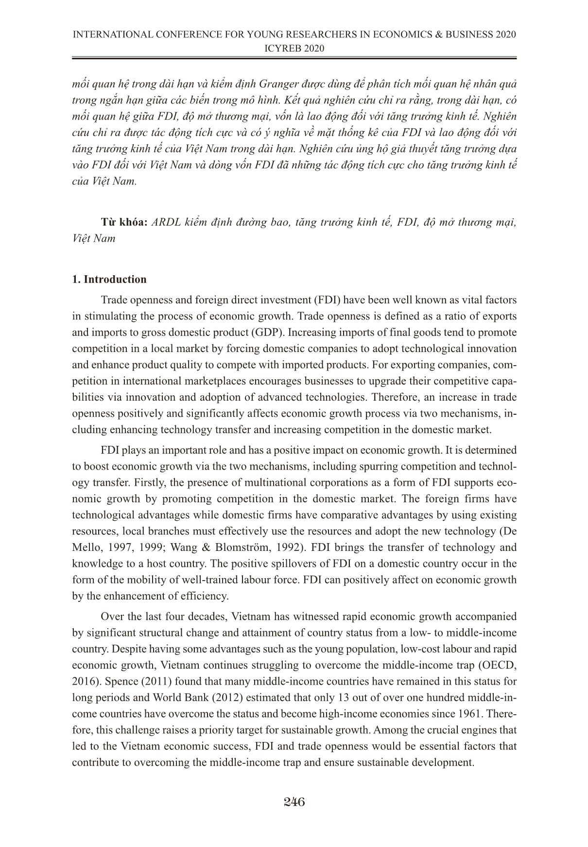 Mối quan hệ nhân quả giữa FDI, độ mở thương mại và tăng trưởng kinh tế ở Việt Nam bằng phương pháp Ardl kiểm định đường bao trang 2
