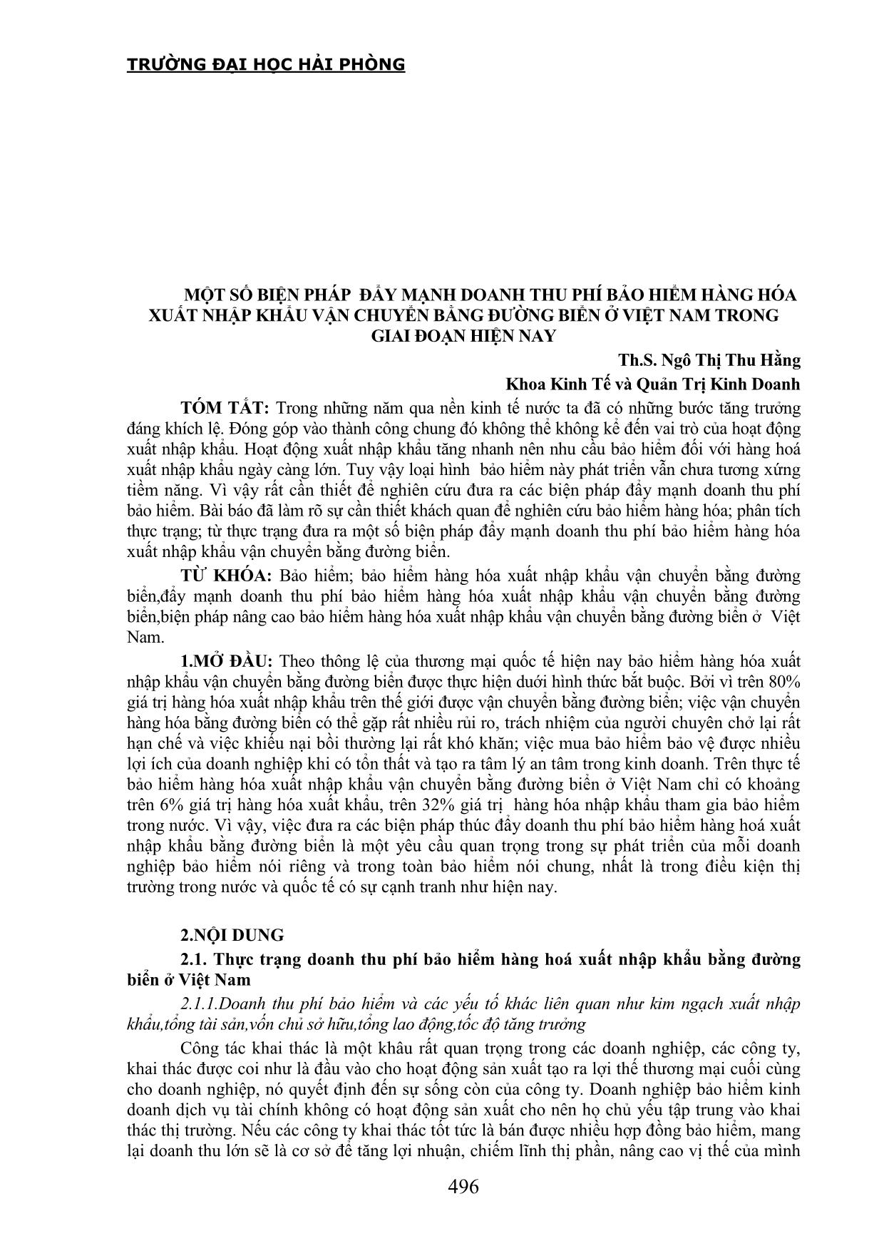 Một số biện pháp đẩy mạnh doanh thu phí bảo hiểm hàng hóa xuất nhập khẩu vận chuyển bằng đường biển ở Việt Nam trong giai đoạn hiện nay trang 1