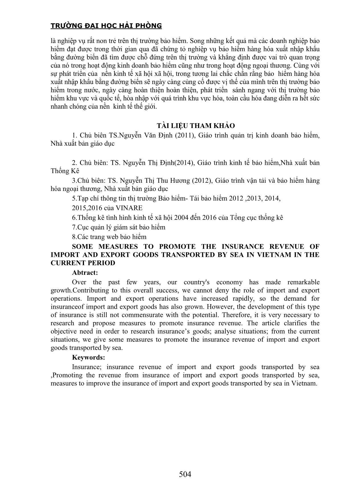 Một số biện pháp đẩy mạnh doanh thu phí bảo hiểm hàng hóa xuất nhập khẩu vận chuyển bằng đường biển ở Việt Nam trong giai đoạn hiện nay trang 9