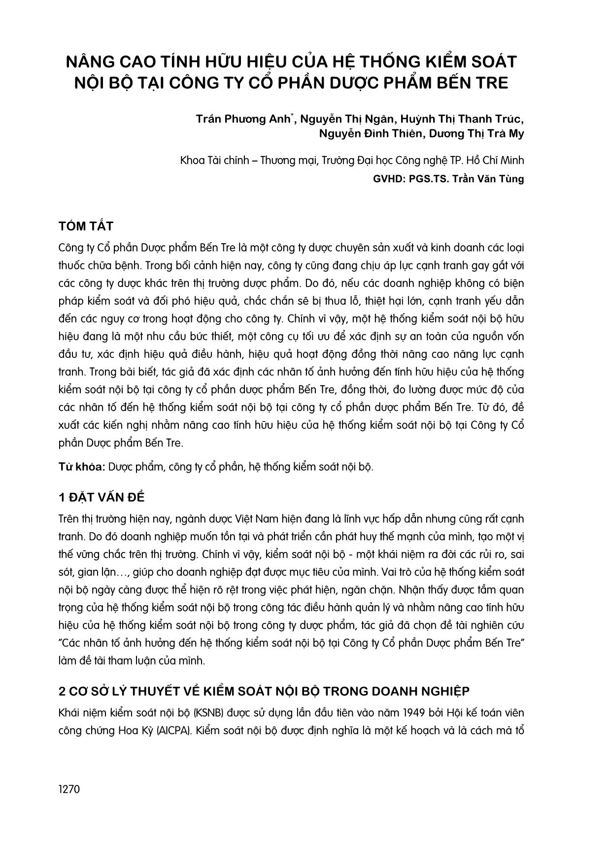 Nâng cao tính hữu hiệu của hệ thống kiểm soát nội bộ tại công ty Cổ phần dược phẩm Bến Tre trang 1