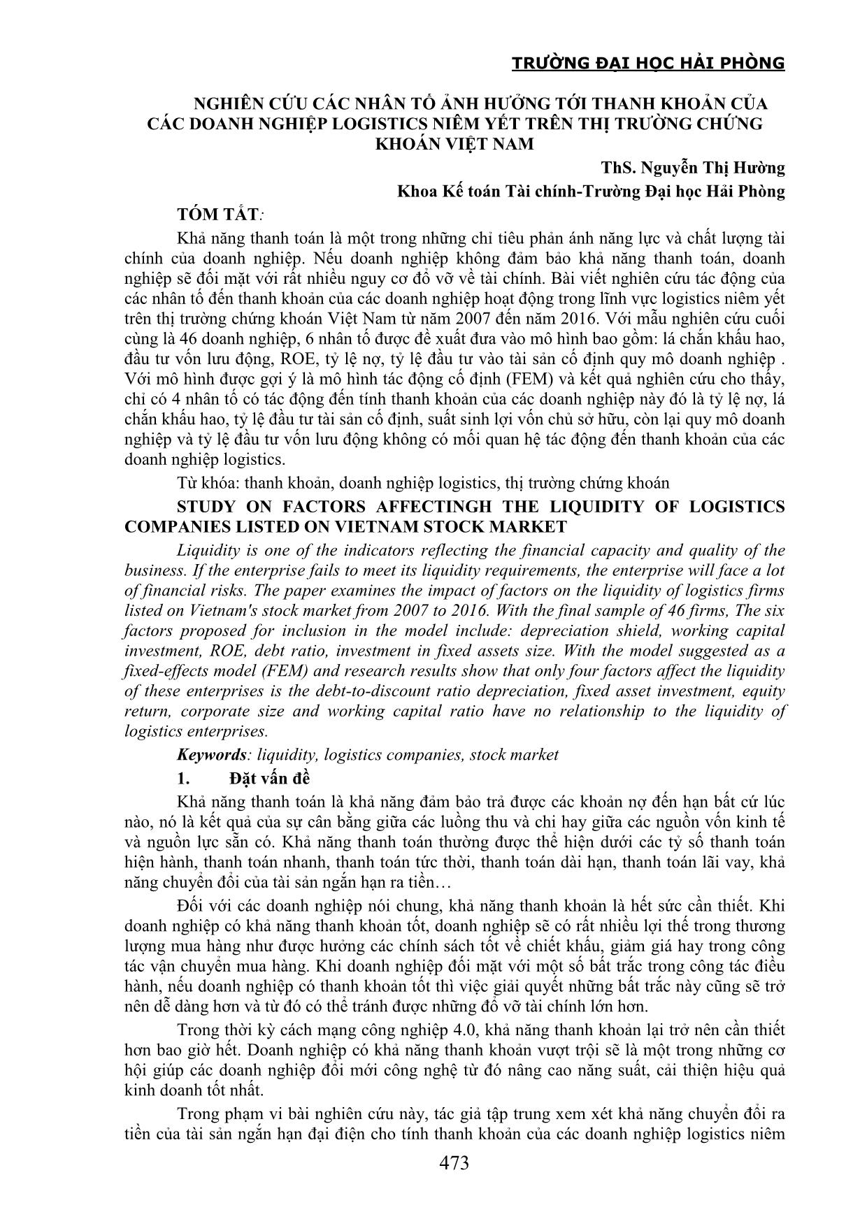 Nghiên cứu các nhân tố ảnh hưởng tới thanh khoản của các doanh nghiệp Logistics niêm yết trên thị trường chứng khoán Việt Nam trang 1