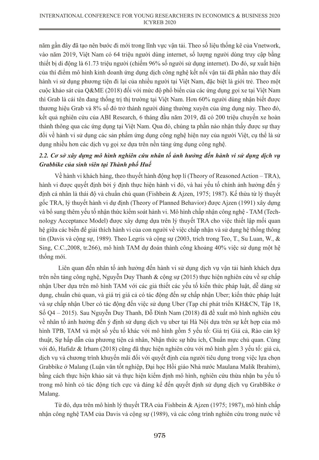 Nhân tố ảnh hưởng đến hành vi sử dụng dịch vụ xe ứng dụng công nghệ - Grabbike của sinh viên tại thành phố Huế trang 3