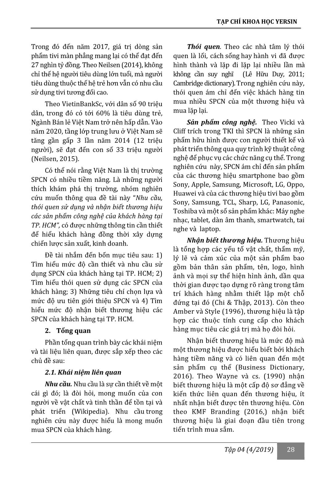 Nhu cầu, thói quen sử dụng và nhận biết thương hiệu các sản phảm công nghệ của khách hàng tại thành phố Hồ Chí Minh trang 2