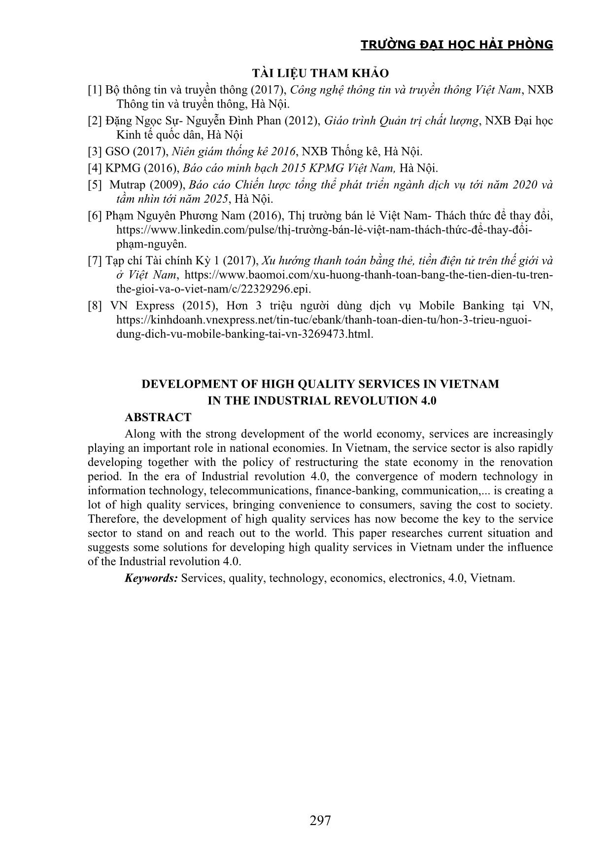 Phát triển dịch vụ chất lượng cao tại Việt Nam trong công cuộc cách mạng công nghiệp 4.0 trang 8