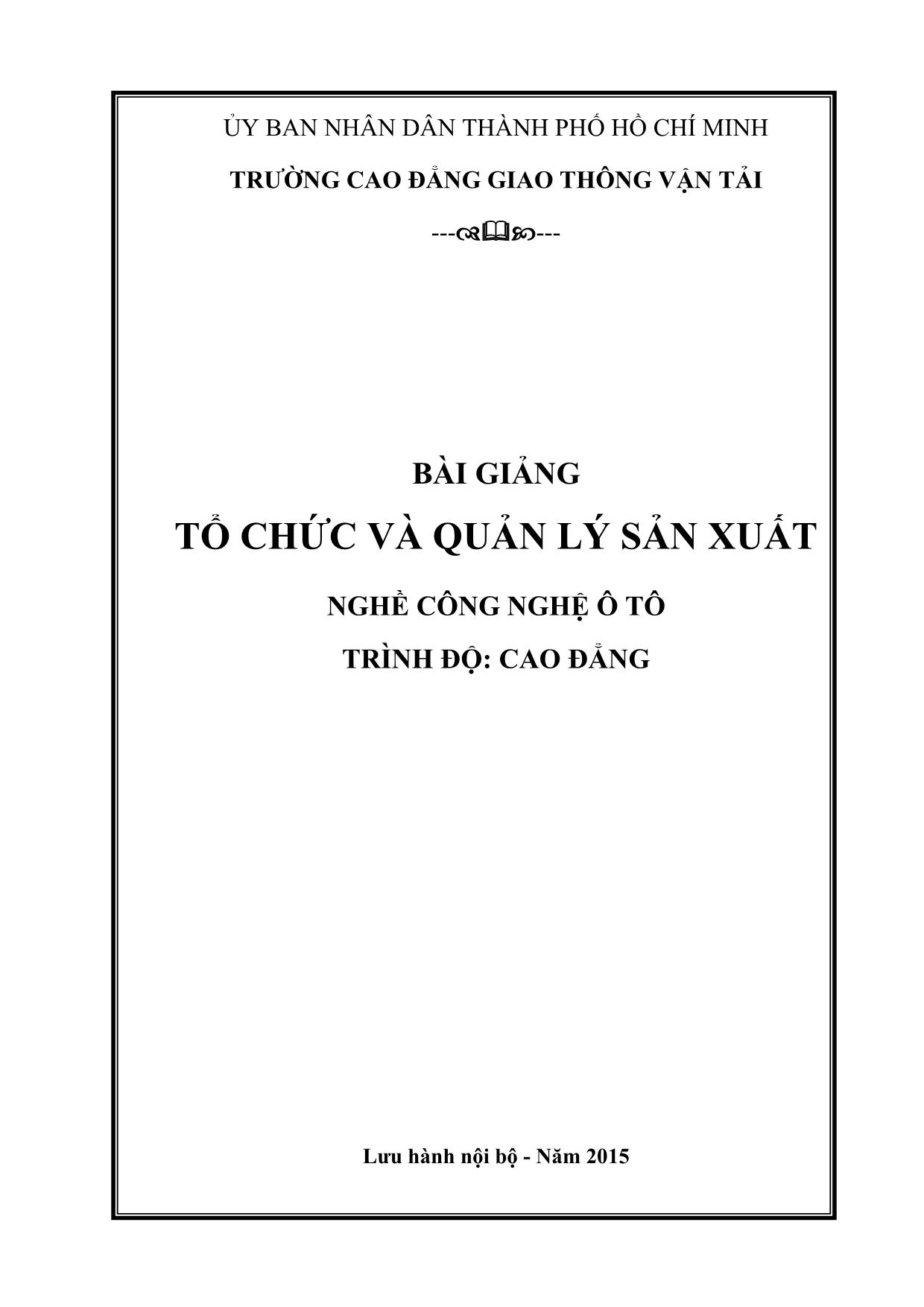 Giáo trình Công nghệ ô tô - Tổ chức và quản lý sản xuất trang 1