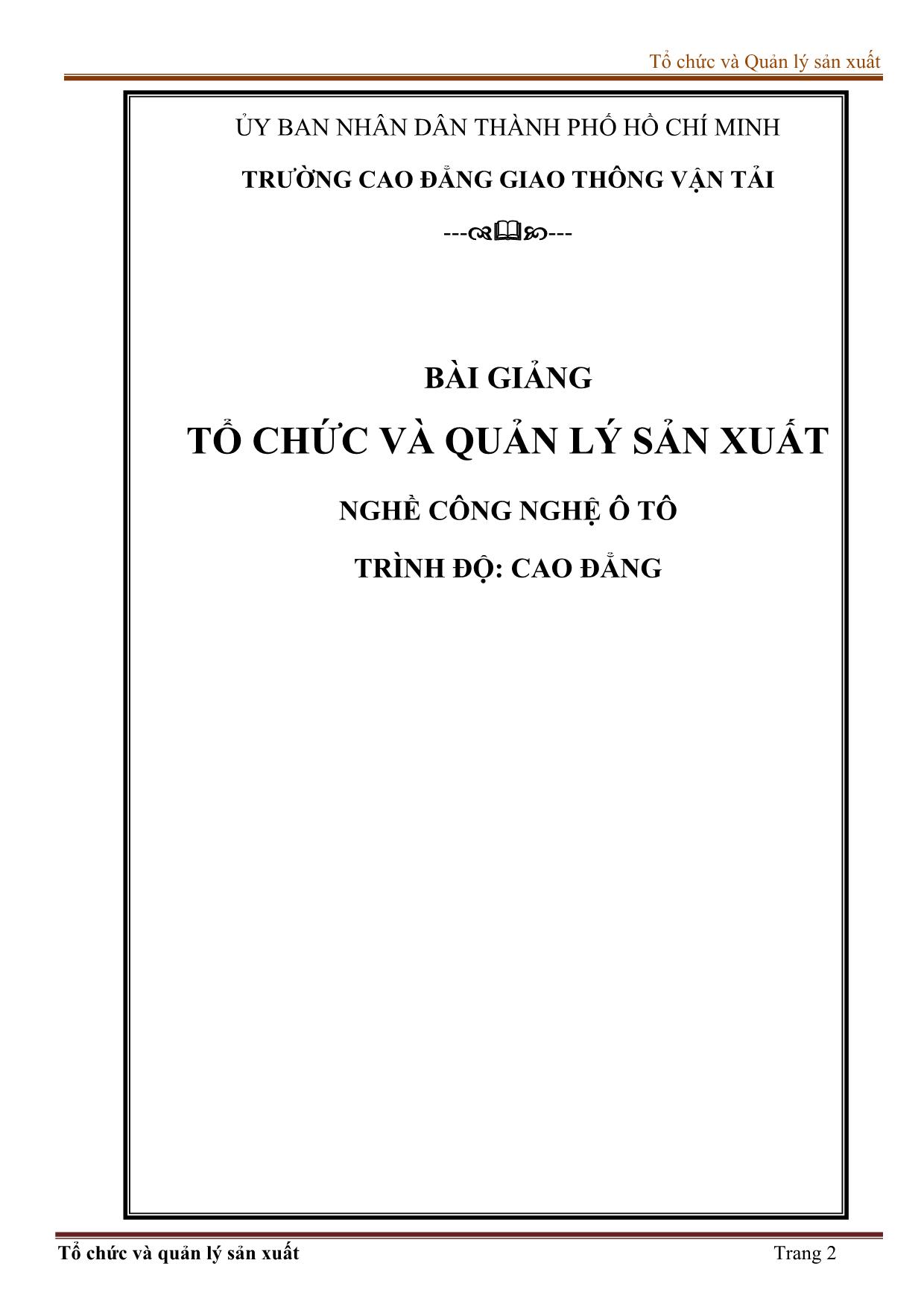 Giáo trình Công nghệ ô tô - Tổ chức và quản lý sản xuất trang 2