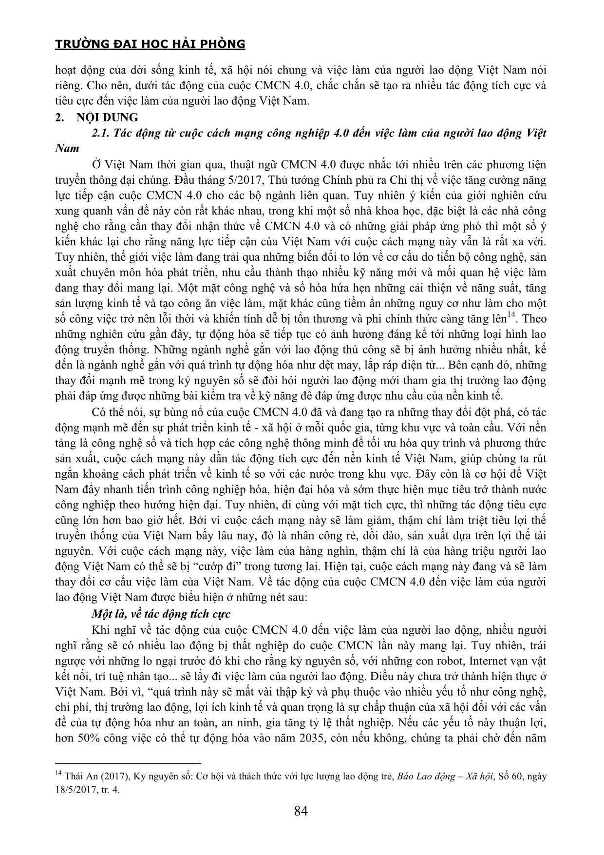 Tác động của cuộc cách mạng công nghiệp 4.0 đến việc làm của người lao động Việt Nam trang 2