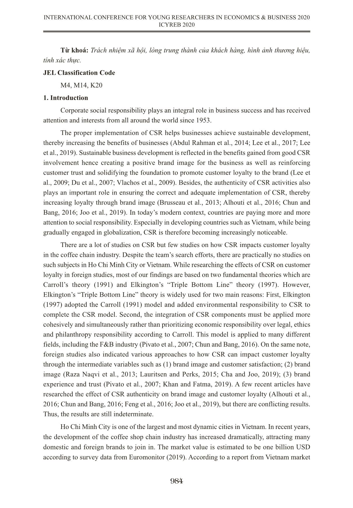 Tác động của trách nhiệm xã hội đến lòng trung thành của khách hàng: Nghiên cứu trường hợp các chuỗi cửa hàng cà phê tại thành phố Hồ Chí Minh trang 2