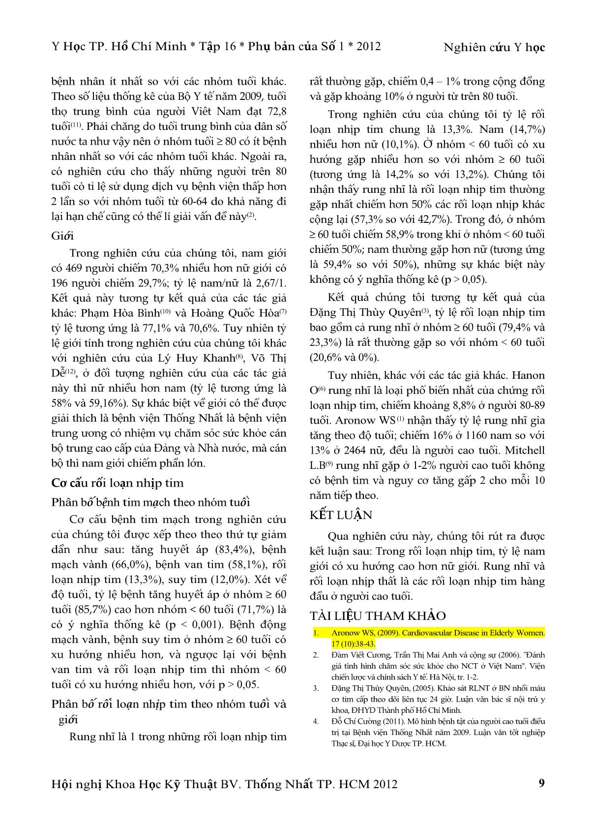 Cơ cấu rối loạn nhịp tim ở người cao tuổi điều trị nội trú tại khoa tim mạch bệnh viện Thống Nhất năm 2009 trang 4
