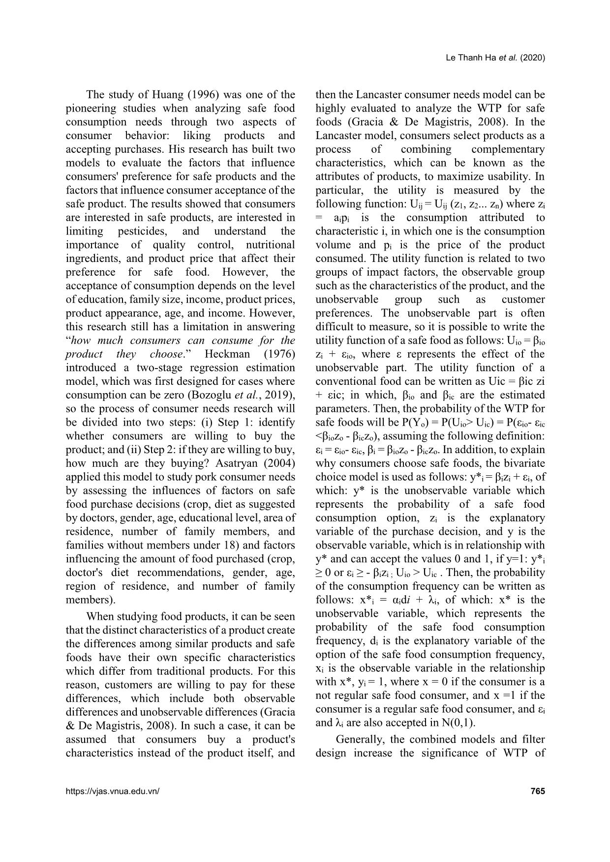 Theoretical and practical issues of research on the consumption needs for safe foods in Viet Nam using the willingness to pay model trang 10