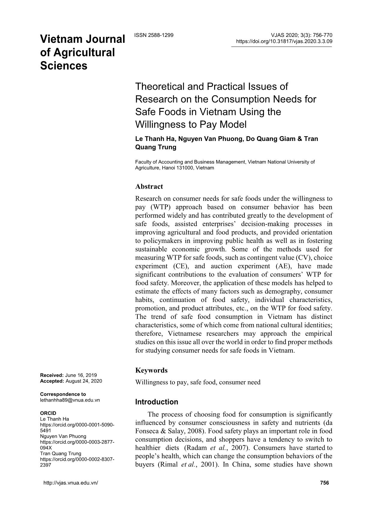 Theoretical and practical issues of research on the consumption needs for safe foods in Viet Nam using the willingness to pay model trang 1