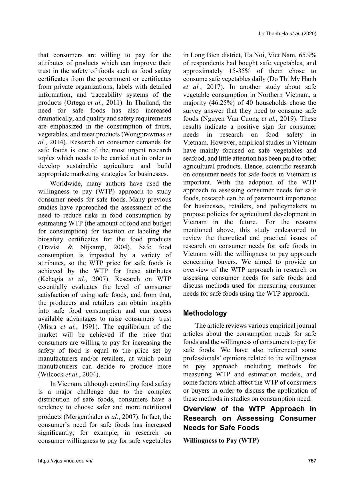 Theoretical and practical issues of research on the consumption needs for safe foods in Viet Nam using the willingness to pay model trang 2