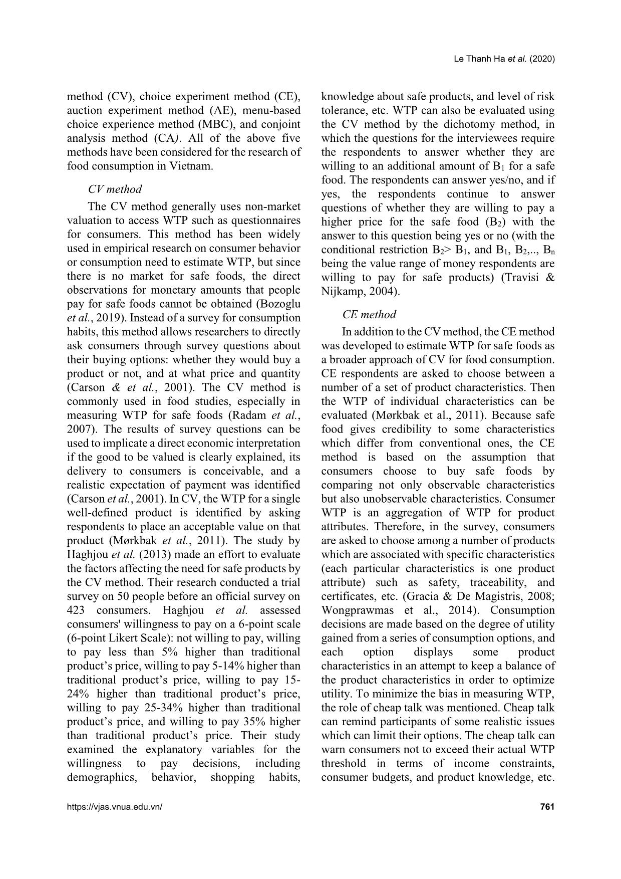 Theoretical and practical issues of research on the consumption needs for safe foods in Viet Nam using the willingness to pay model trang 6