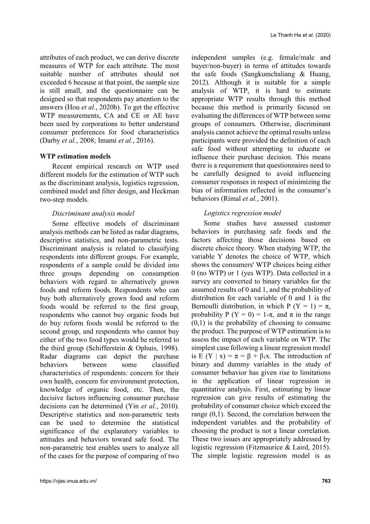 Theoretical and practical issues of research on the consumption needs for safe foods in Viet Nam using the willingness to pay model trang 8