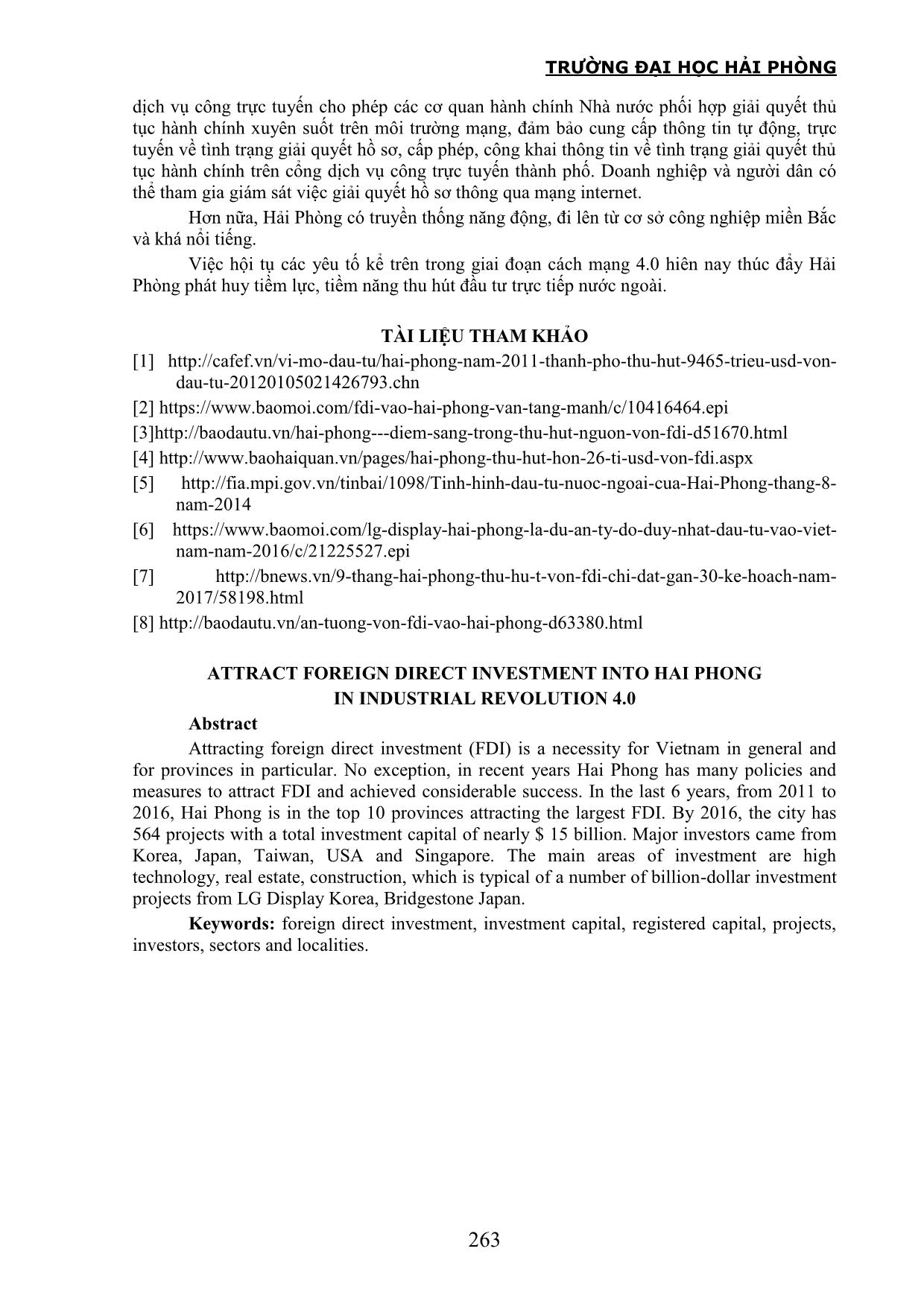 Thu höt đầu tư trực tiếp nước ngoài vào Hải Phòng trong cuộc cách mạng công nghiệp 4.0 trang 7