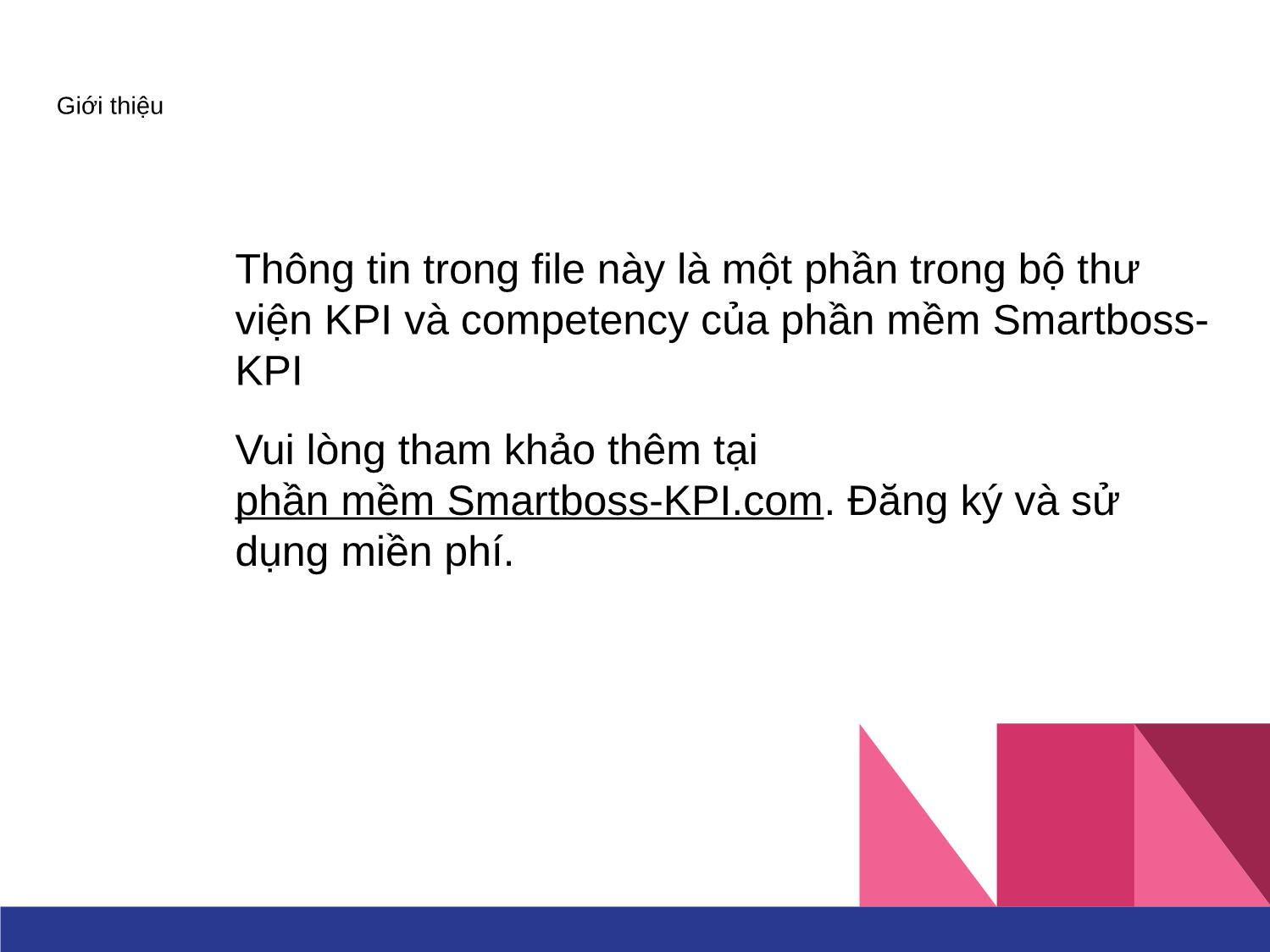 Thông tin trong file này là một phần trong bộ thư viện KPI và competency của phần mềm SmartbossKPI trang 2