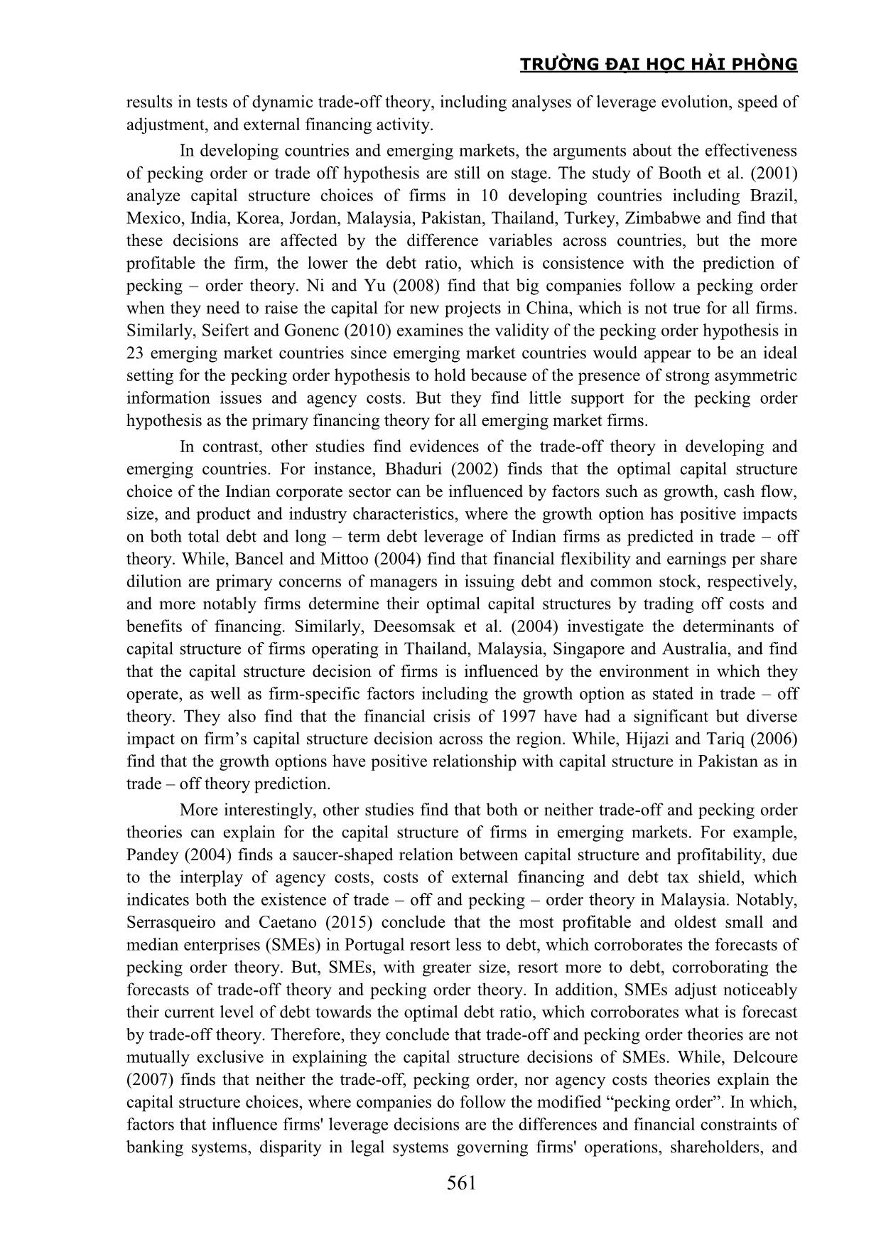 Growth option and capital structure: Evidence from an emerging markets trang 4