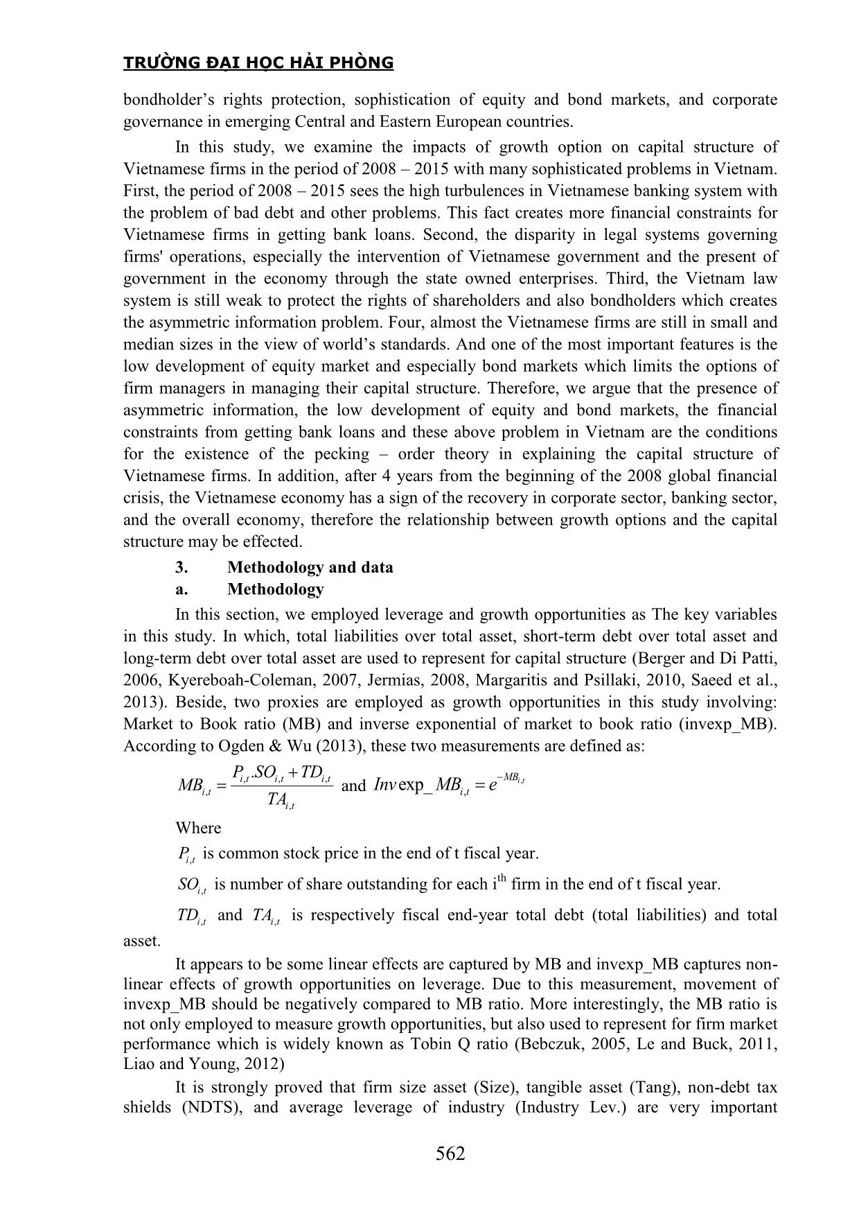 Growth option and capital structure: Evidence from an emerging markets trang 5