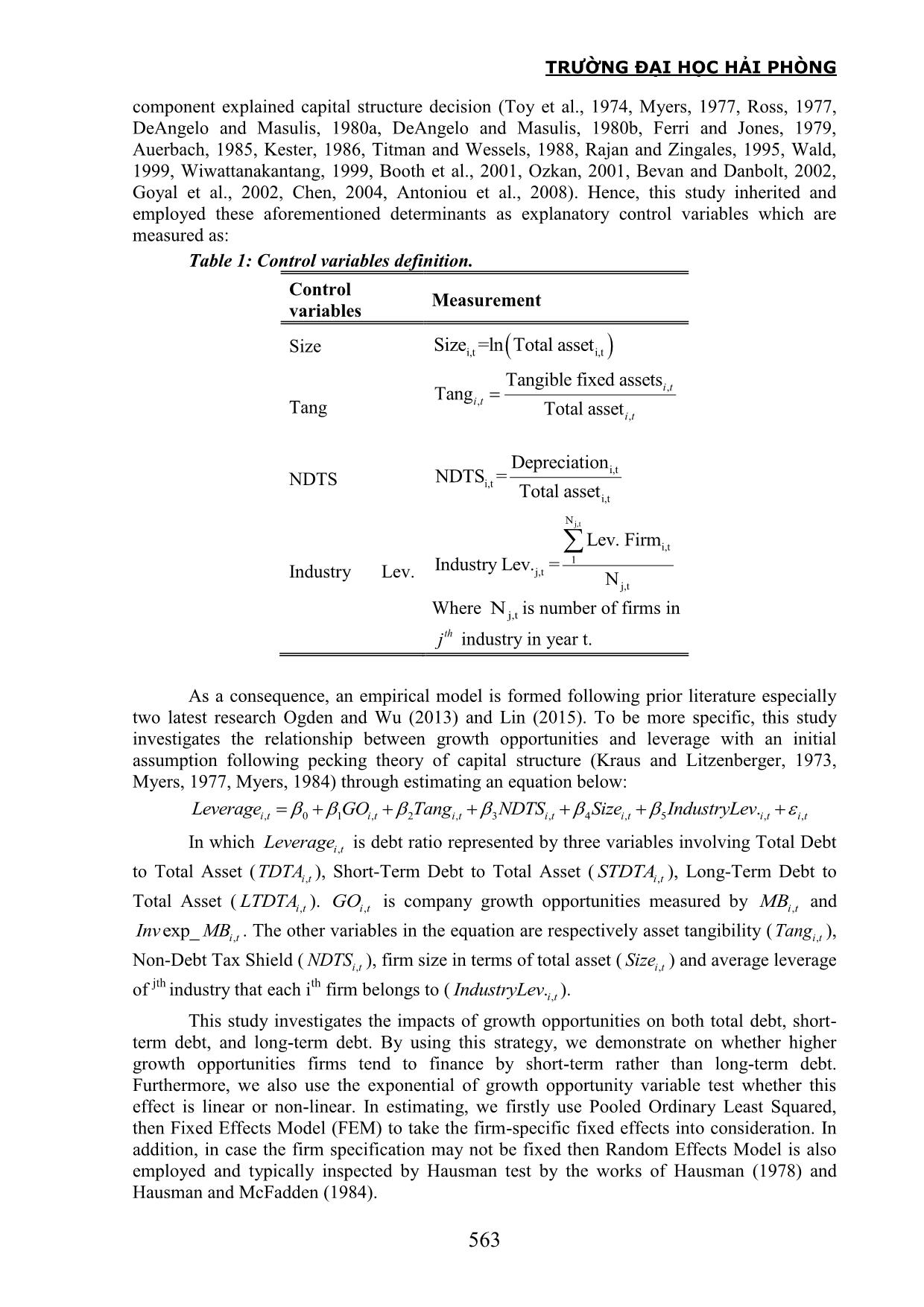 Growth option and capital structure: Evidence from an emerging markets trang 6