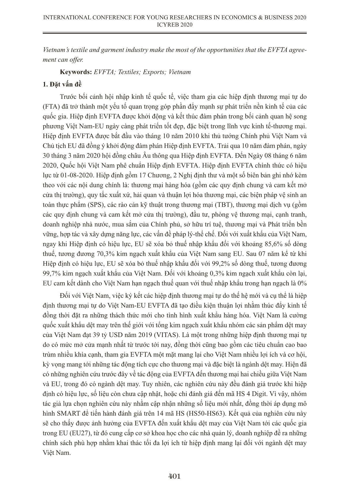 Ứng dụng mô hình Smart đánh giá tác động của Evfta đến hoạt động xuất khẩu hàng dệt may của Việt Nam trang 2