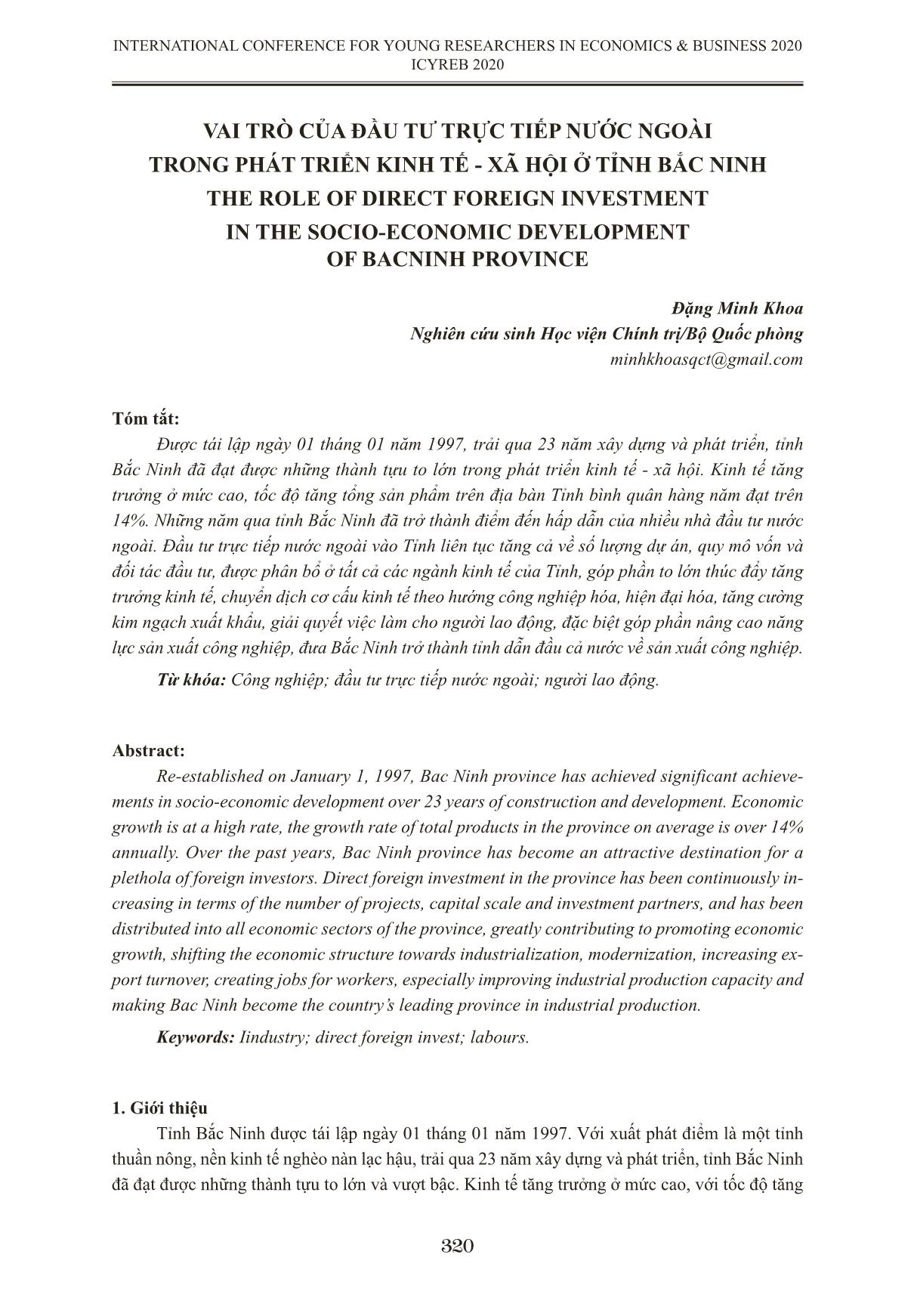 Vai trò của đầu tư trực tiếp nước ngoài trong phát triển kinh tế - xã hội ở tỉnh Bắc Ninh trang 1