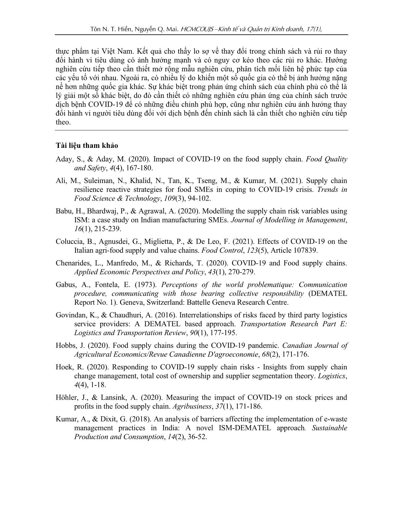 Vận dụng phương pháp Dematel đánh giá rủi ro Covid-19 tới chuỗi cung ứng thực phẩm tại Việt Nam trang 10